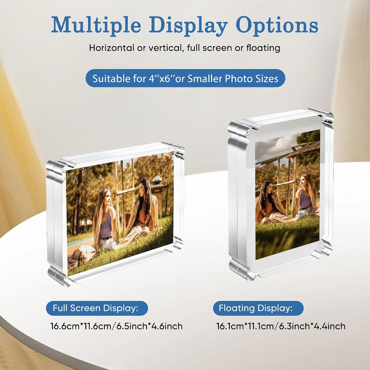 4x6 inch Acrylic Picture Frame 3 Pack, Magnetic Picture Frame with 10+10mm Thick Block, Clear Double Sided Magnetic