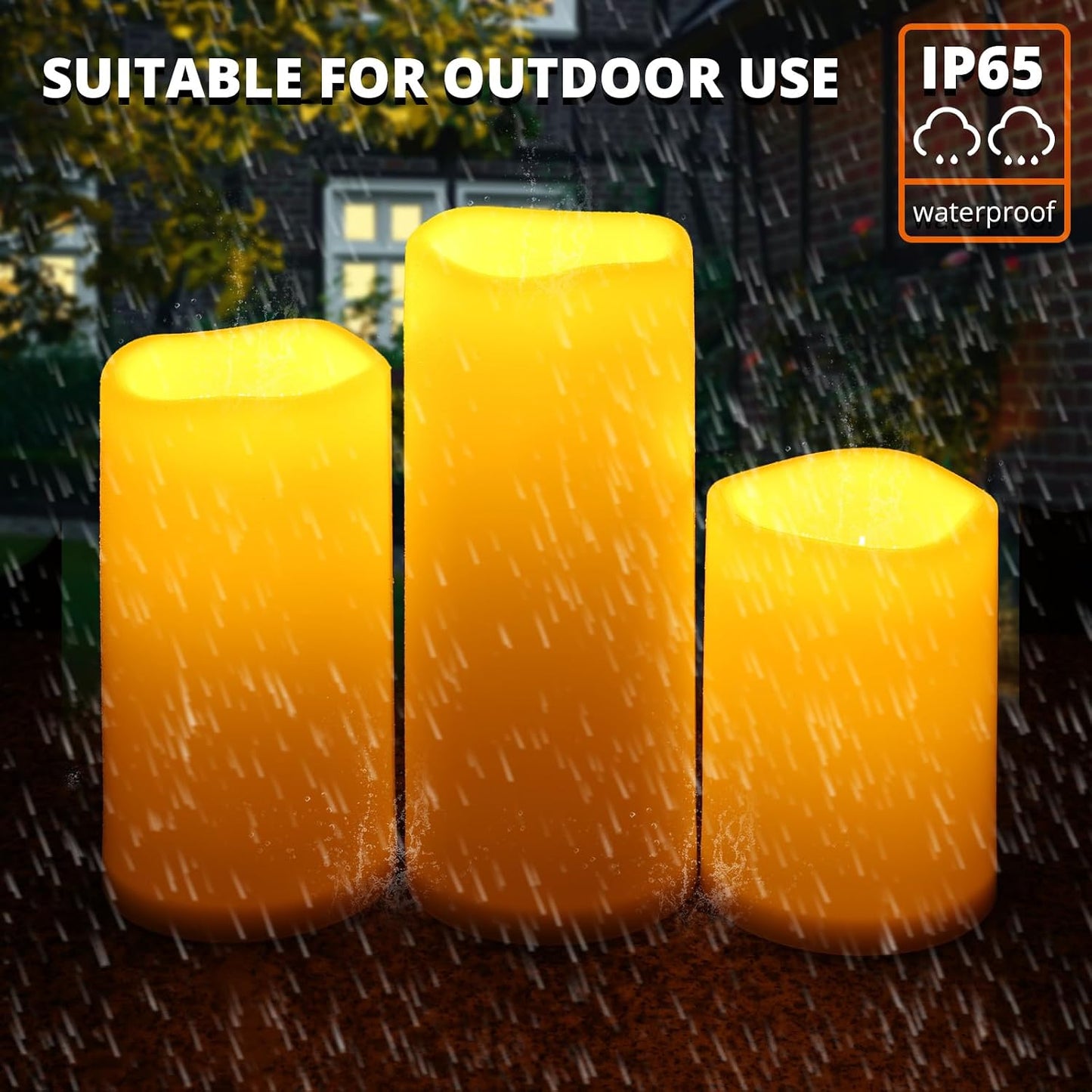 NURADA Large Waterproof Flameless Candles 6" 8" 10" x 4" - Outdoor Indoor LED Pillar Flickering Candle Battery Operated