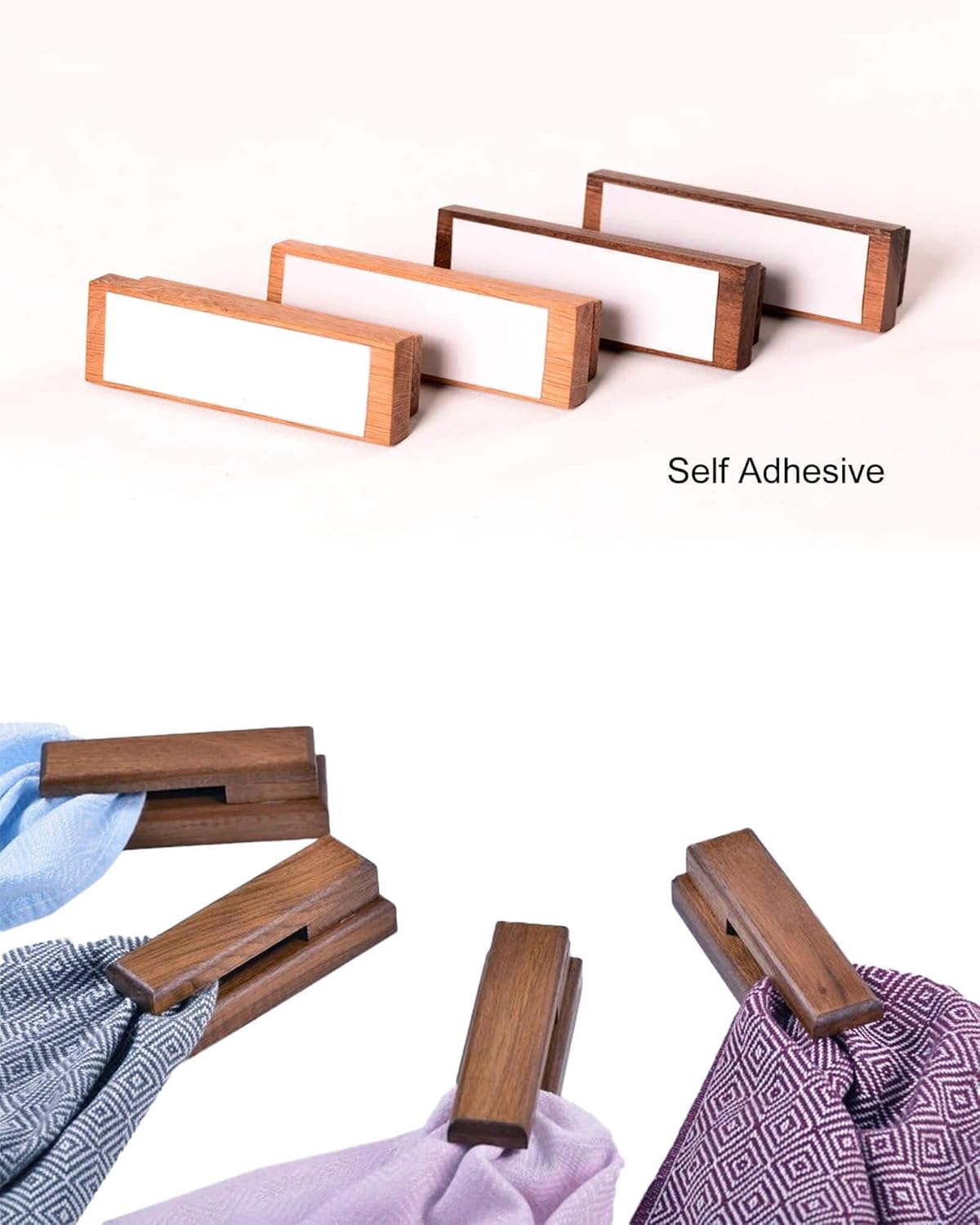 Wood Towel Hooks -Set of 2 Self Adhesive Vintage Towel Holder Wooden Wall Mounted Towel Racks for Bathroom and Kitchen