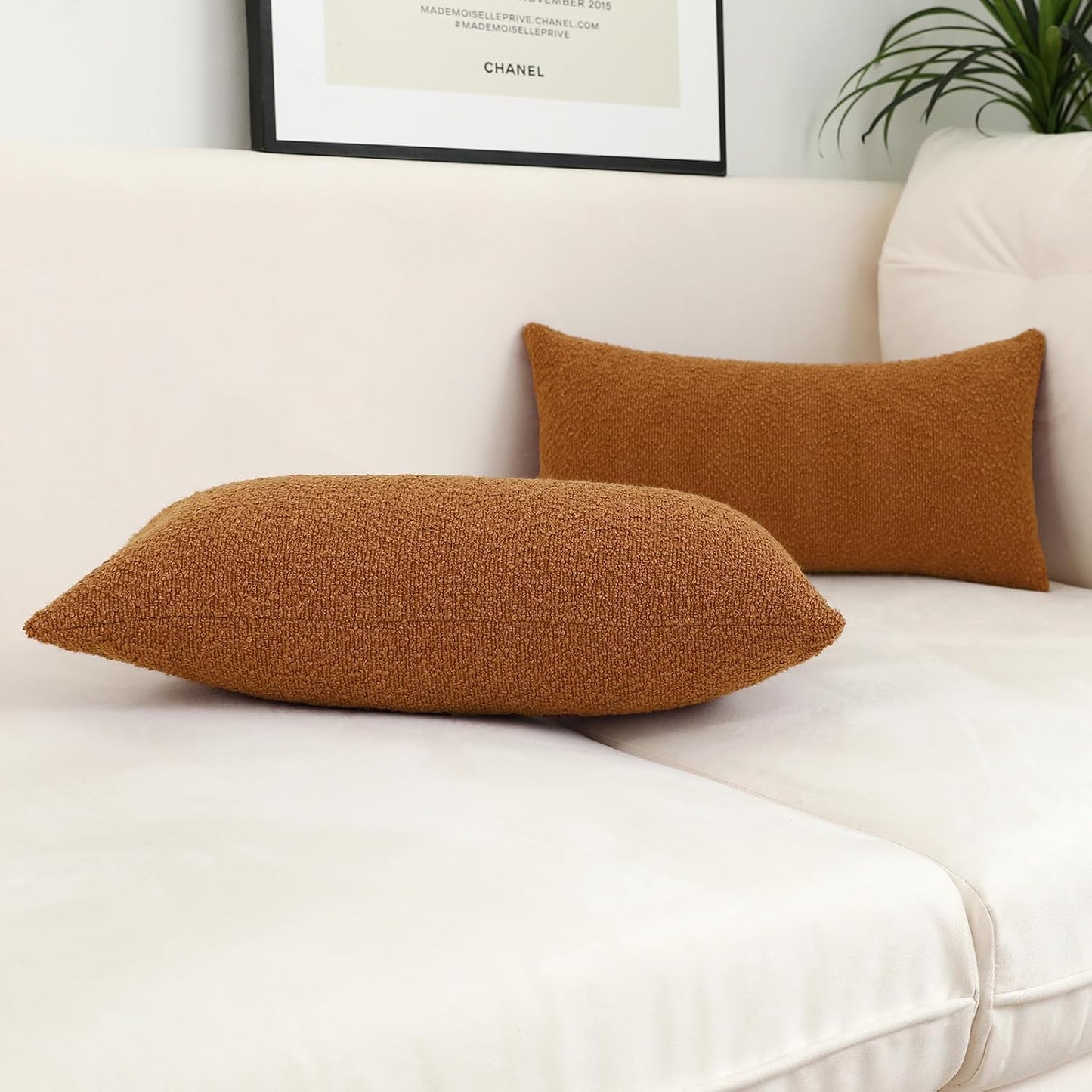 Decorative Long Lumbar Thick Throw Pillow Covers Fine Textured Boucle Couch / Amber Yellow / 36 x 14