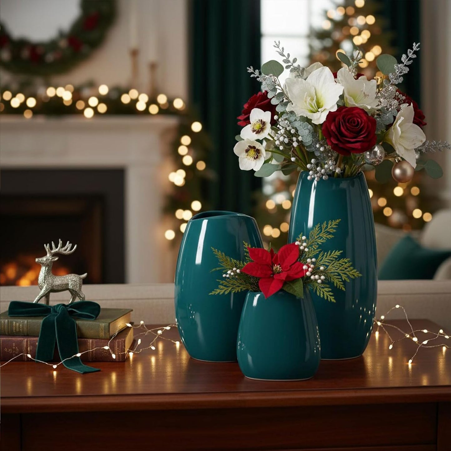 Ceramic Vase Flower Vase / Teal / Set of 3