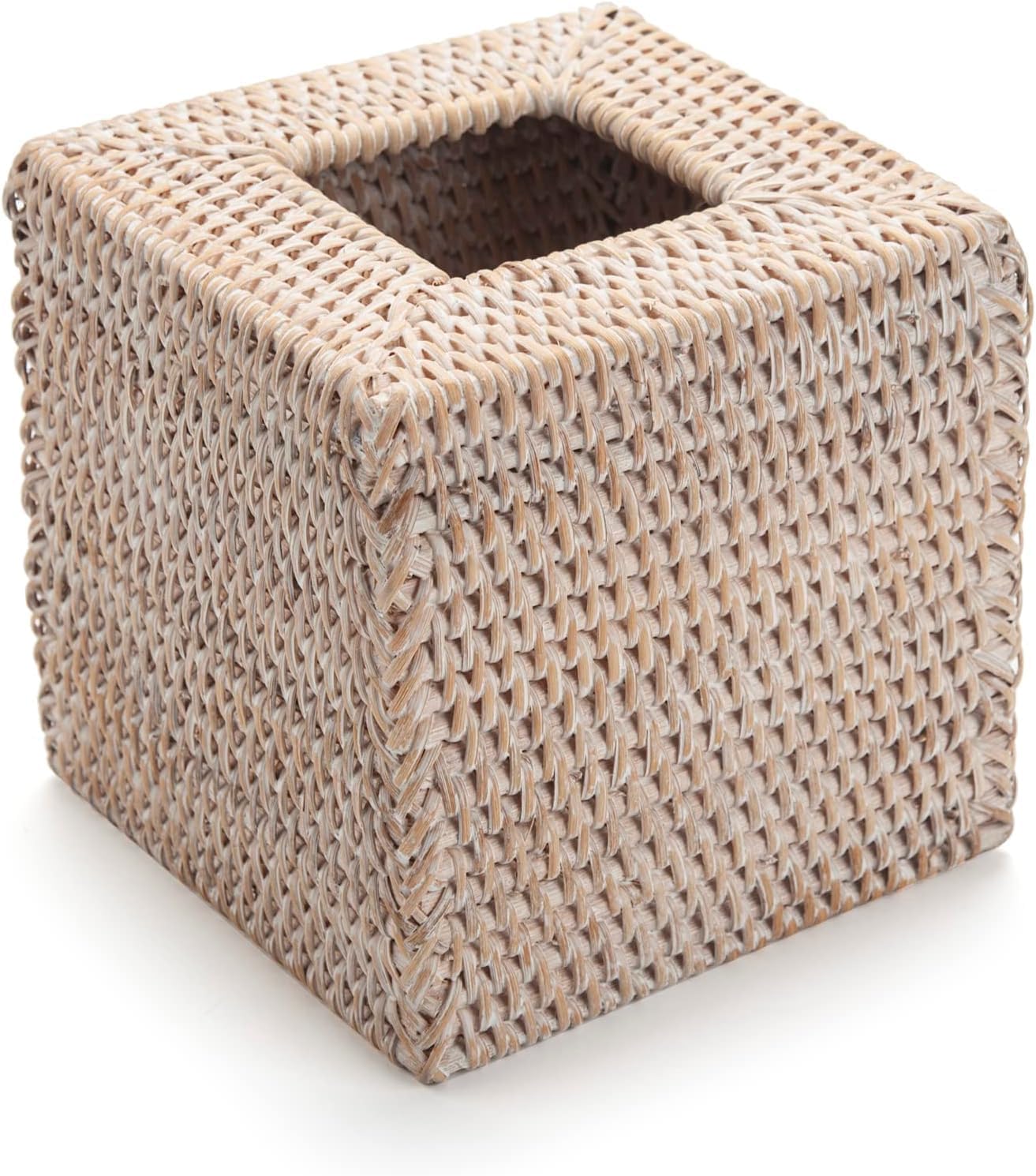 Wicker Tissue Box Holder / Whitewash