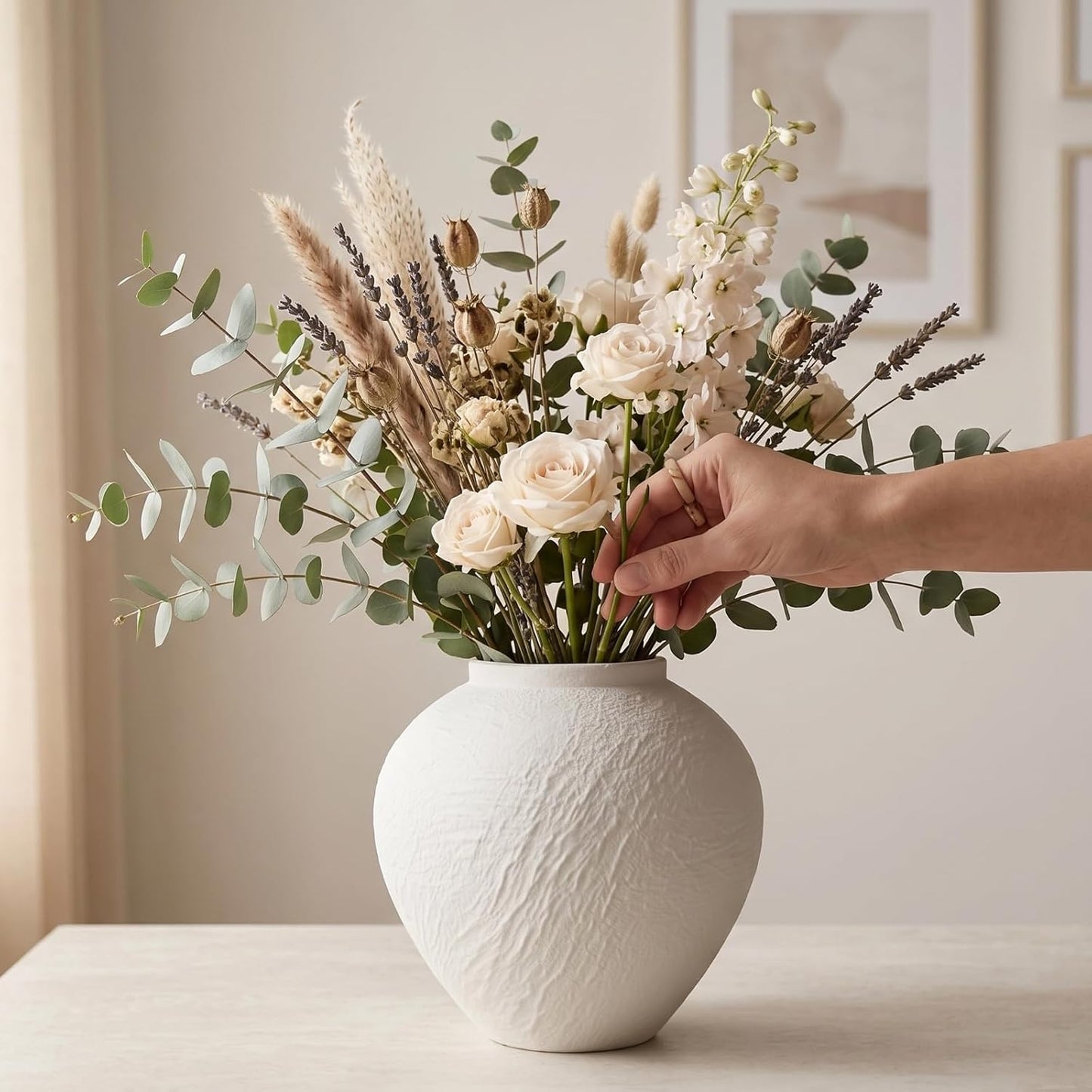 Vintage Stone Textured Ceramic Vase / White Texture 6.3'' Tall