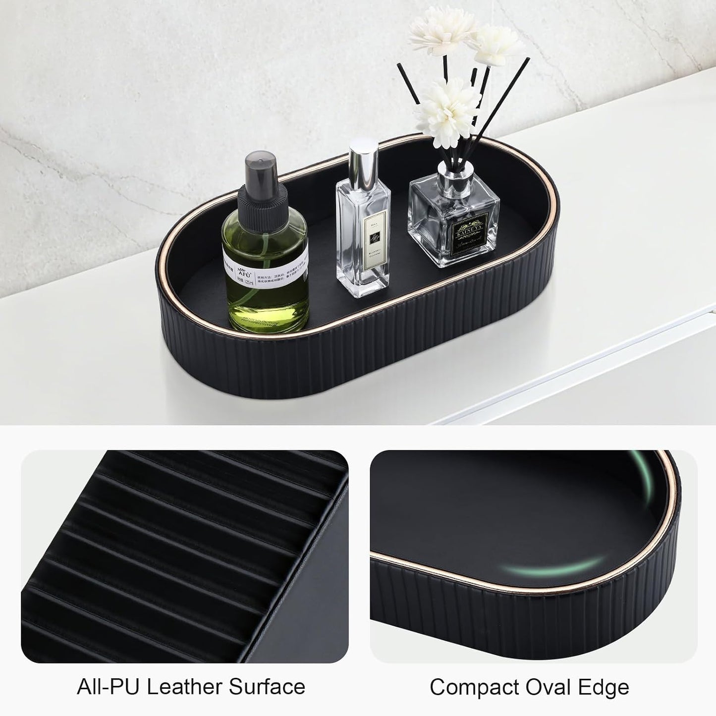PU Leather Valet Tray Nightstand Organizer / Black