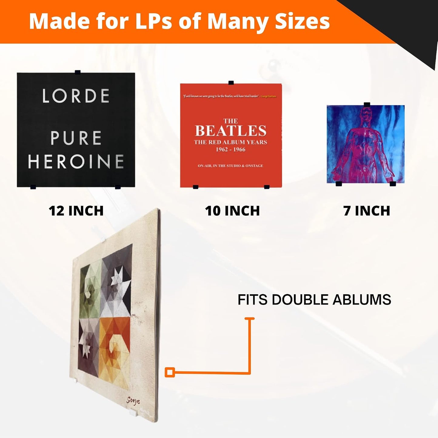 Minimalist Vinyl Record Album Wall Mount Display-10 Pack| No Wall Damage so Perfect for Apartments, Dorms, & Office