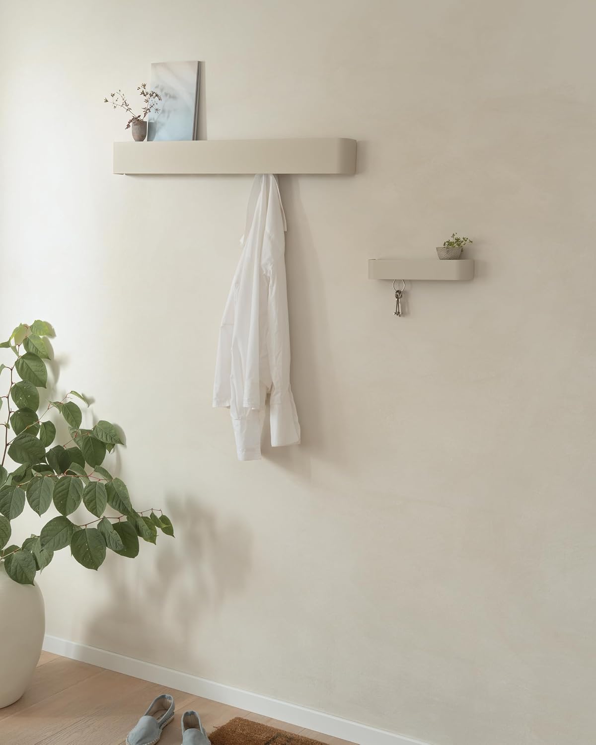 Kazai. Coat Rack Wall Mount with Shelf 'Tone' | Modern Design Coat Hanger with Hidden Hooks and Storage | Hat Rack with