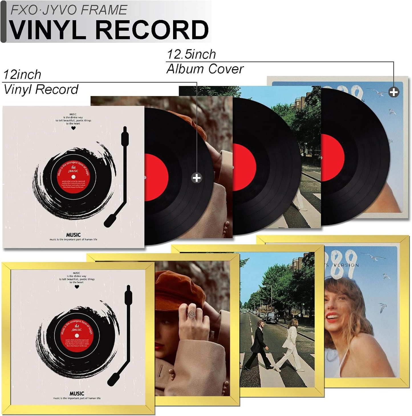 Vinyl Record Frame Display for 12 inch LP with 12.5x12.5 Album Cover | Gold 12.5 x 12.5 Frame Light Weight with