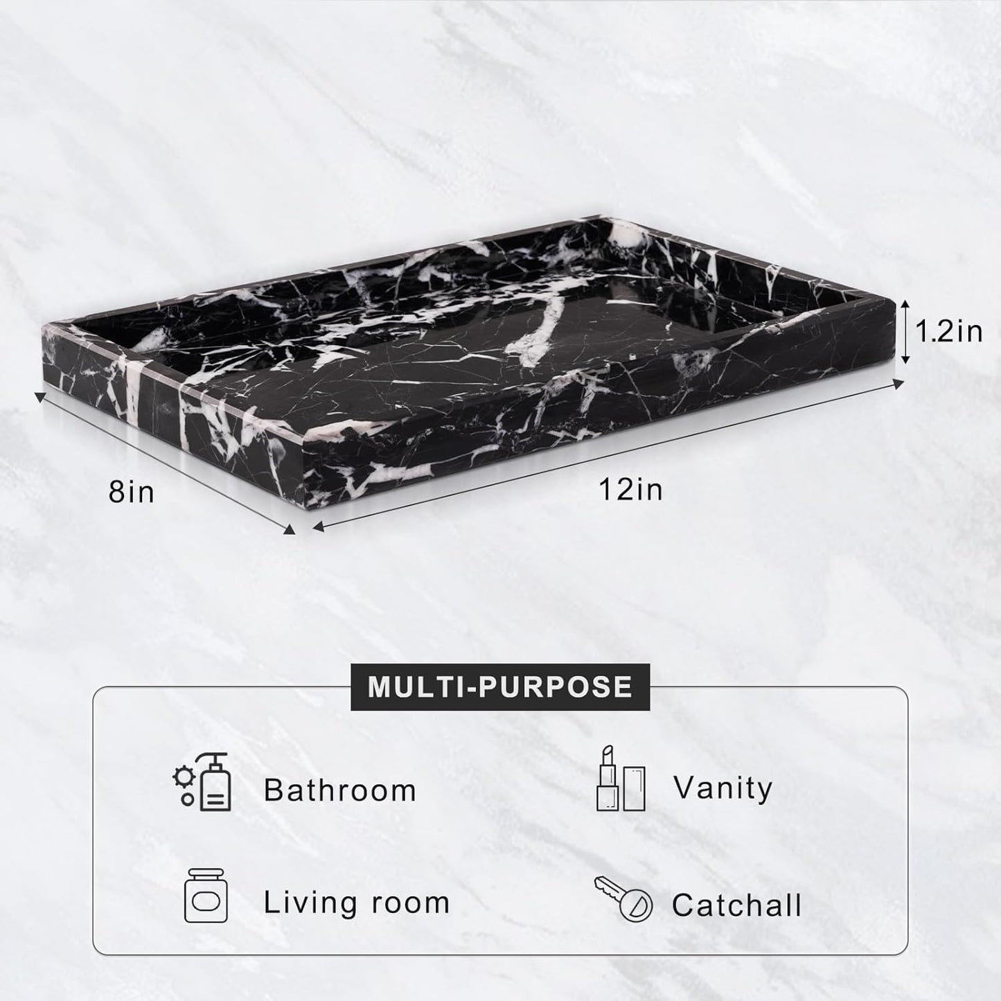 Marble Bathroom Tray for Countertop & Home Decor / Black
