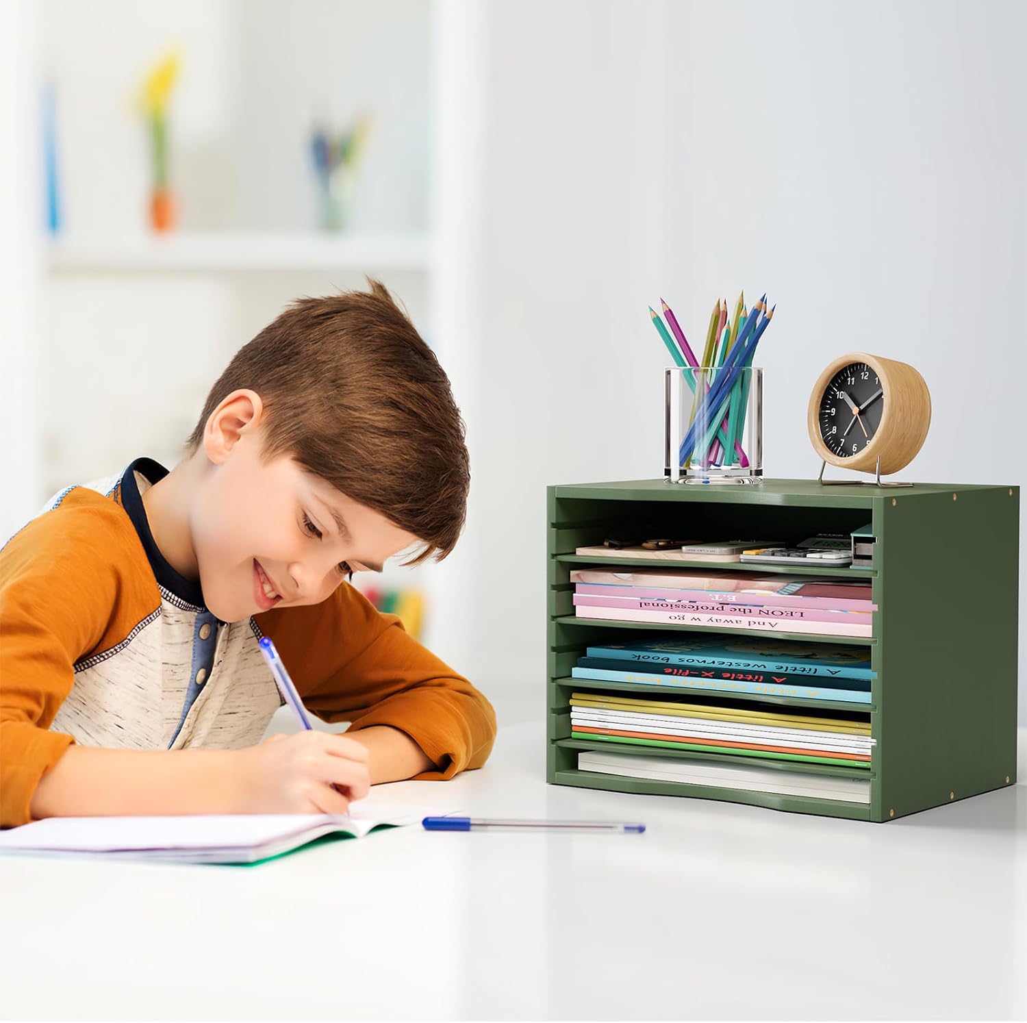 Bamjoy Bamboo 5 Tier Desktop Organizer, Paper Organizer Mail Sorter, File Holder Letter Document Storage with