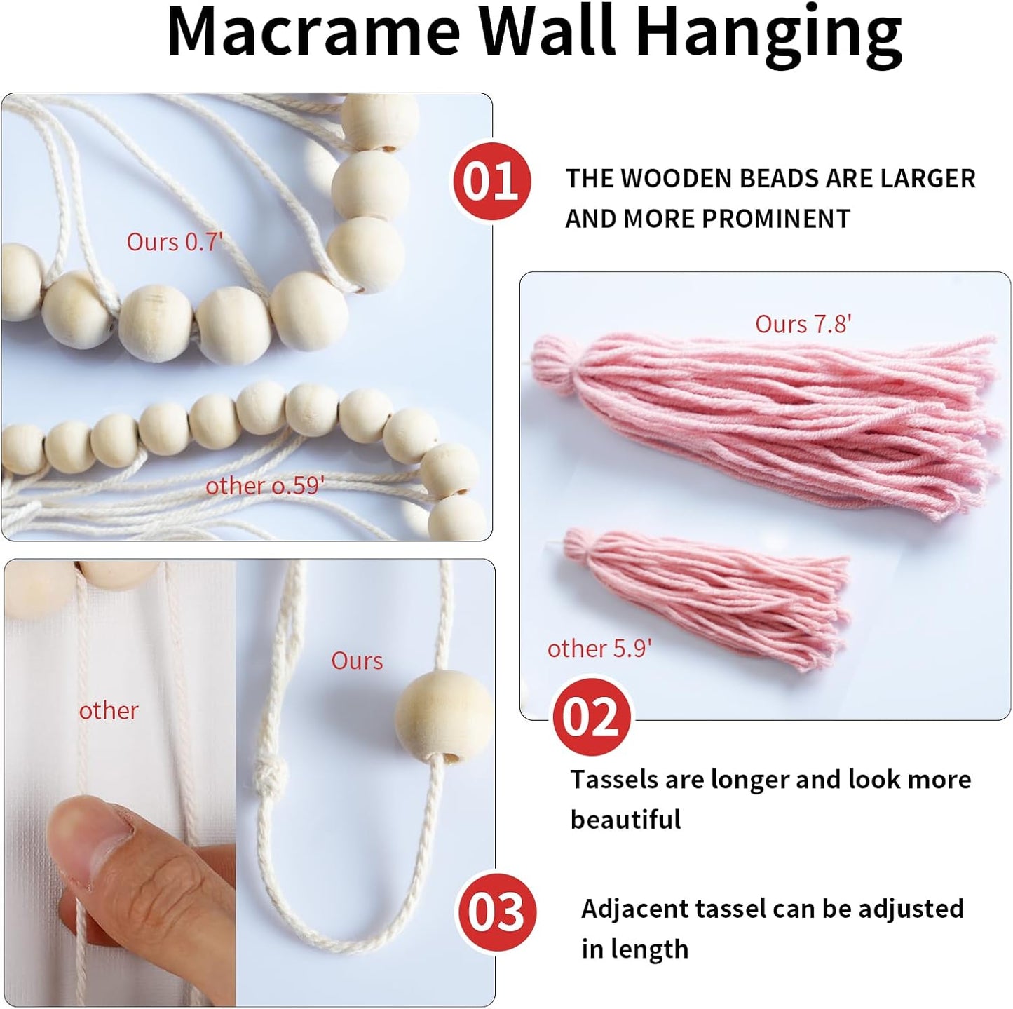 Pink&White Large Macrame Wall Haning Boho Decor / Blush Pink, Lights Pink, White