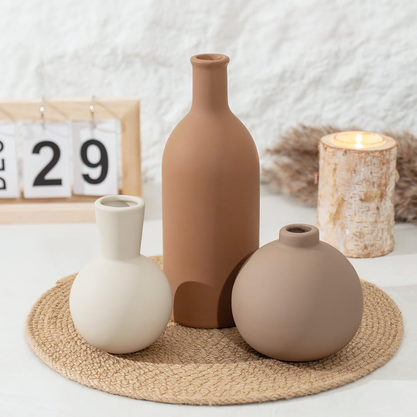 Ceramic Vase / Coffee Mix Set - White / Set of 3