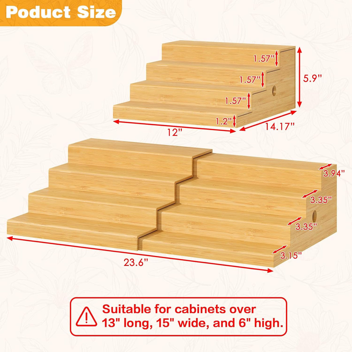 4-Tier Expandable Bamboo Can Storage Rack for Pantry, Holds Up to 32 Cans | Adjustable Can Organizer & Soda Can