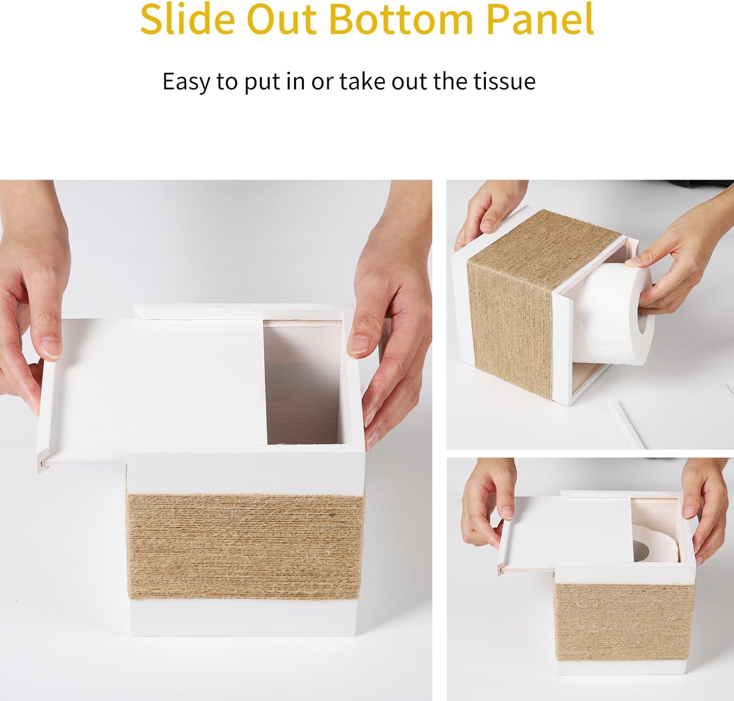Wood Tissue Box Cover Square / Hemp-rope-square