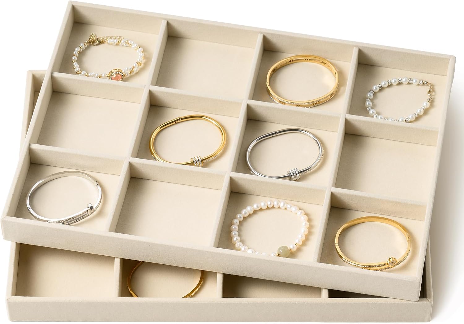 Drawer Jewelry Organizer & Display Trays / 12 Grids + 12 Grids / 13.8 x 9.4 x 1.2 / Set of 2