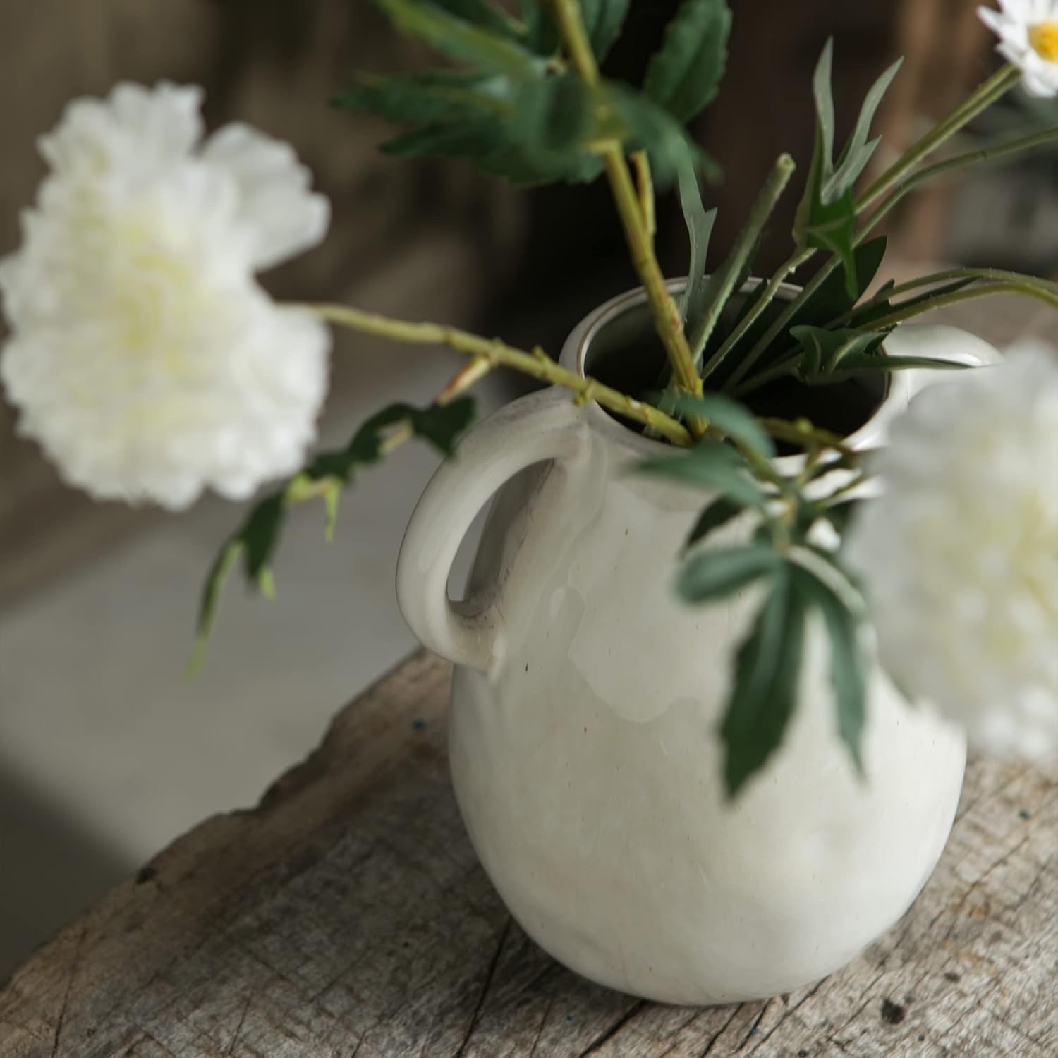 White Ceramic Vase / Double Handle - White