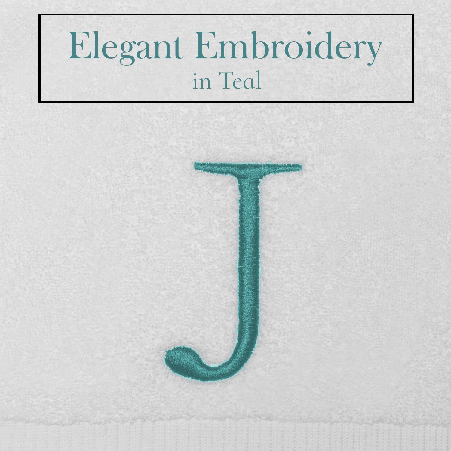 White with Teal Monogrammed Hand Towels for Bathroom - Set of 2 Letter J | Luxury Hotel Quality Initial Towels For