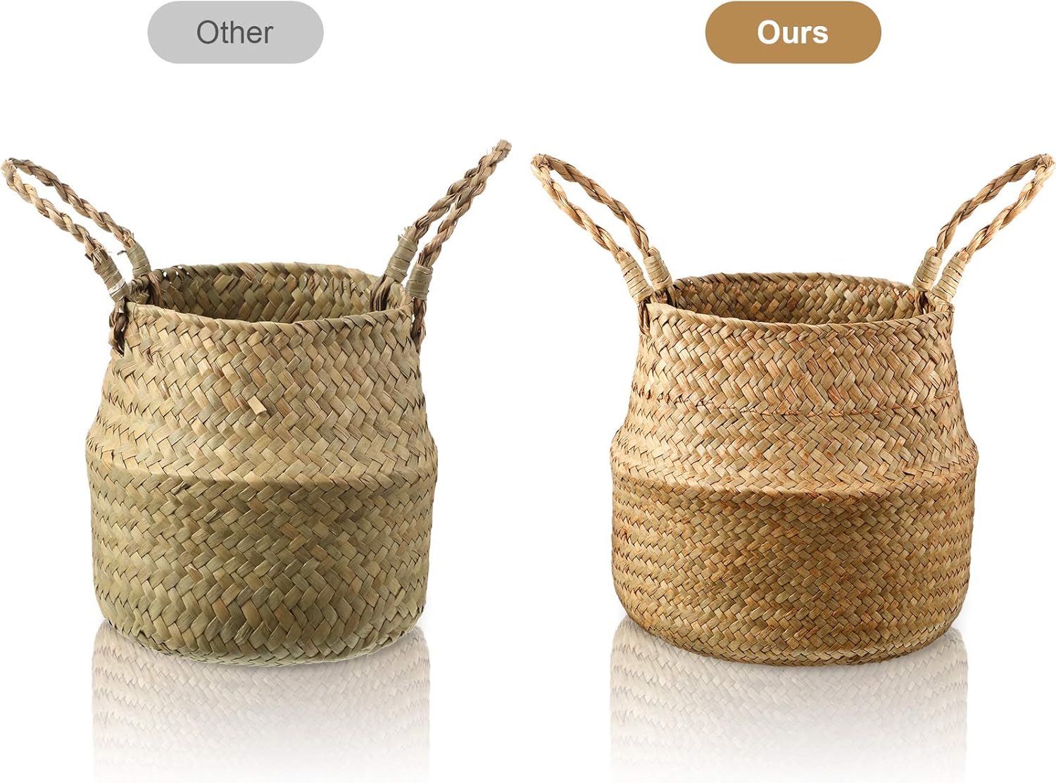 Seagrass Belly Storage Basket Woven Plant Pot Holder / Natural Color / Set of 3