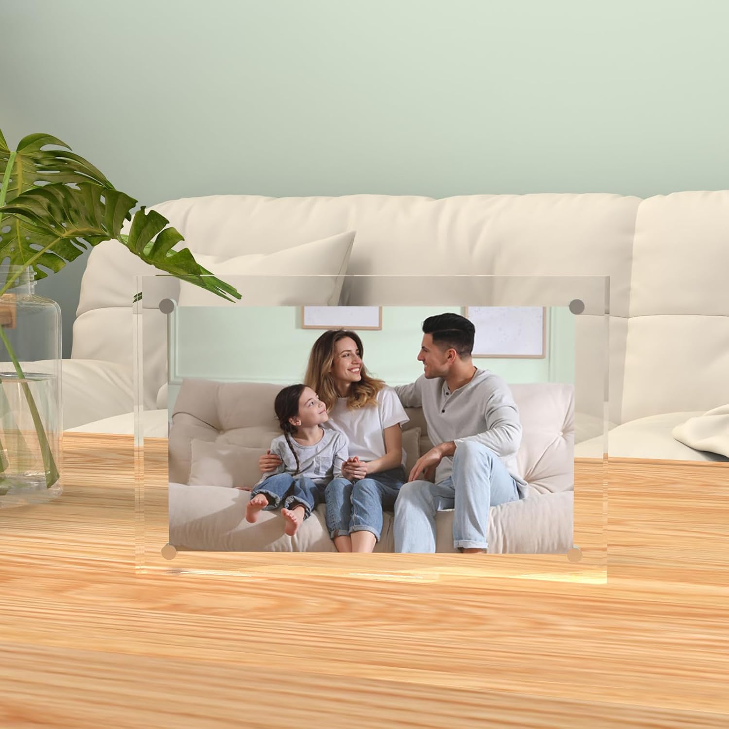 ILYXY 2 Pack Acrylic Frame 8.5x11, 20% Thicker, 24mm Thick Frameless Clear Picture Frame, Double Sided Magnetic Photo