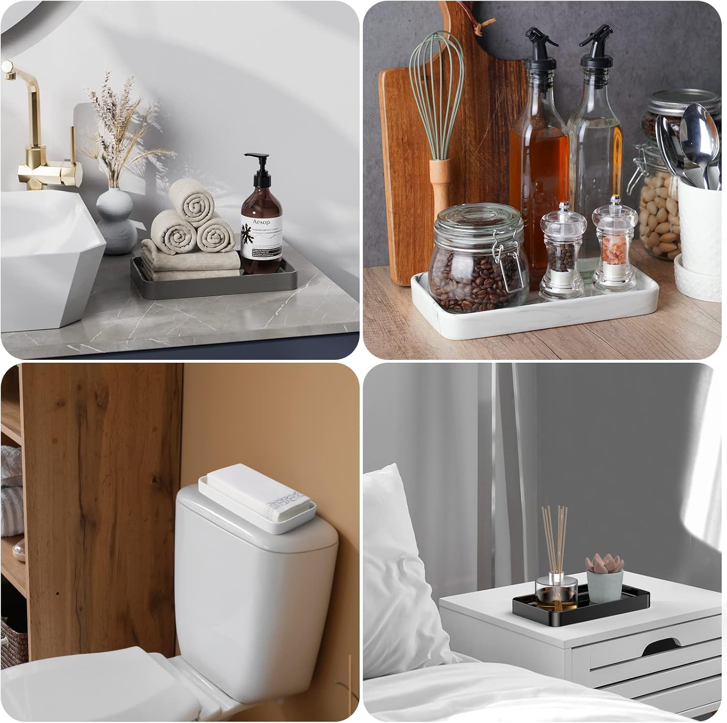 10" Ceramic Soap Dispenser Tray / Black / 9.9 x 5.7 x 1.1