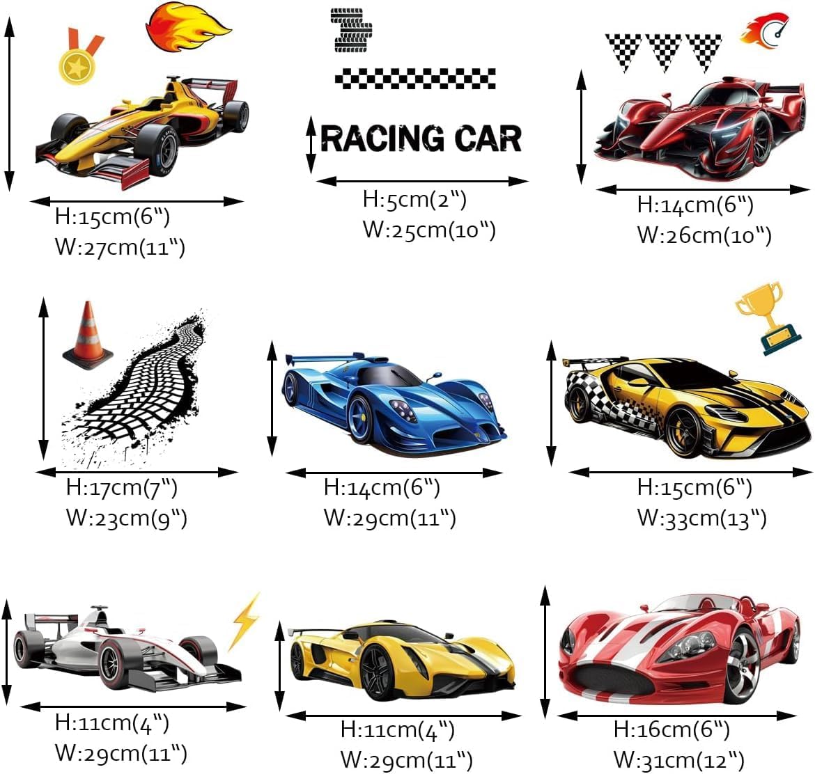 Racing Car Wall Decals Wheels Vehicle Wall Stickers for Boys Bedroom Kids Playroom Baby Nursery
