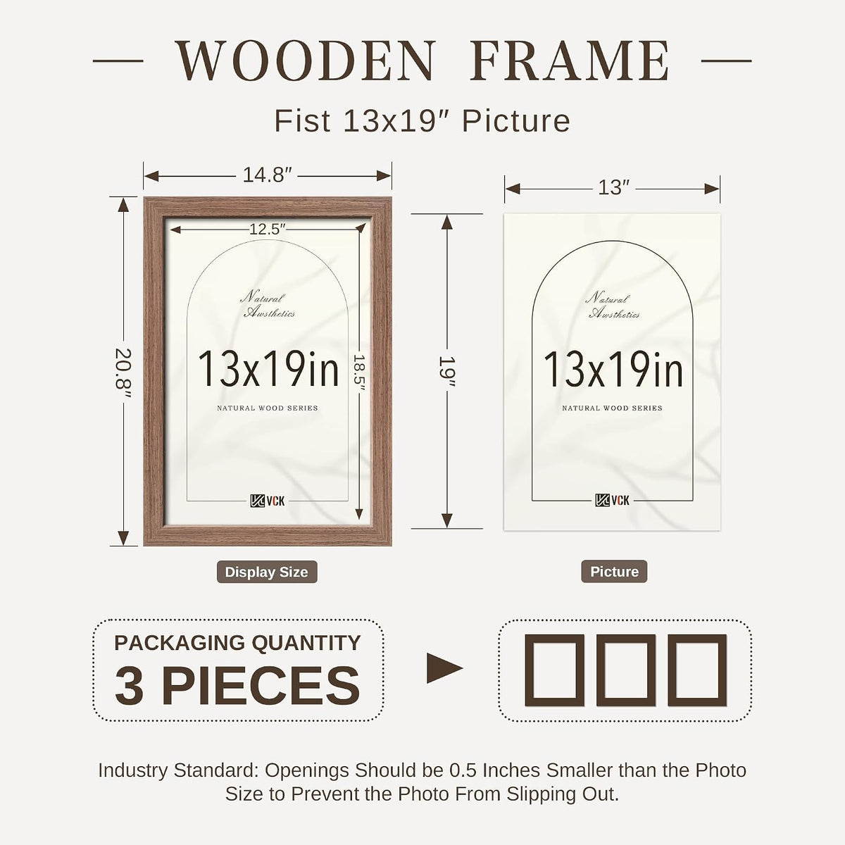 VCK 13x19 Picture Frames Set of 3, Walnut Woodgrain, Wall Hanging | Wide Border, Exclusive Woodgrain, Shatterproof