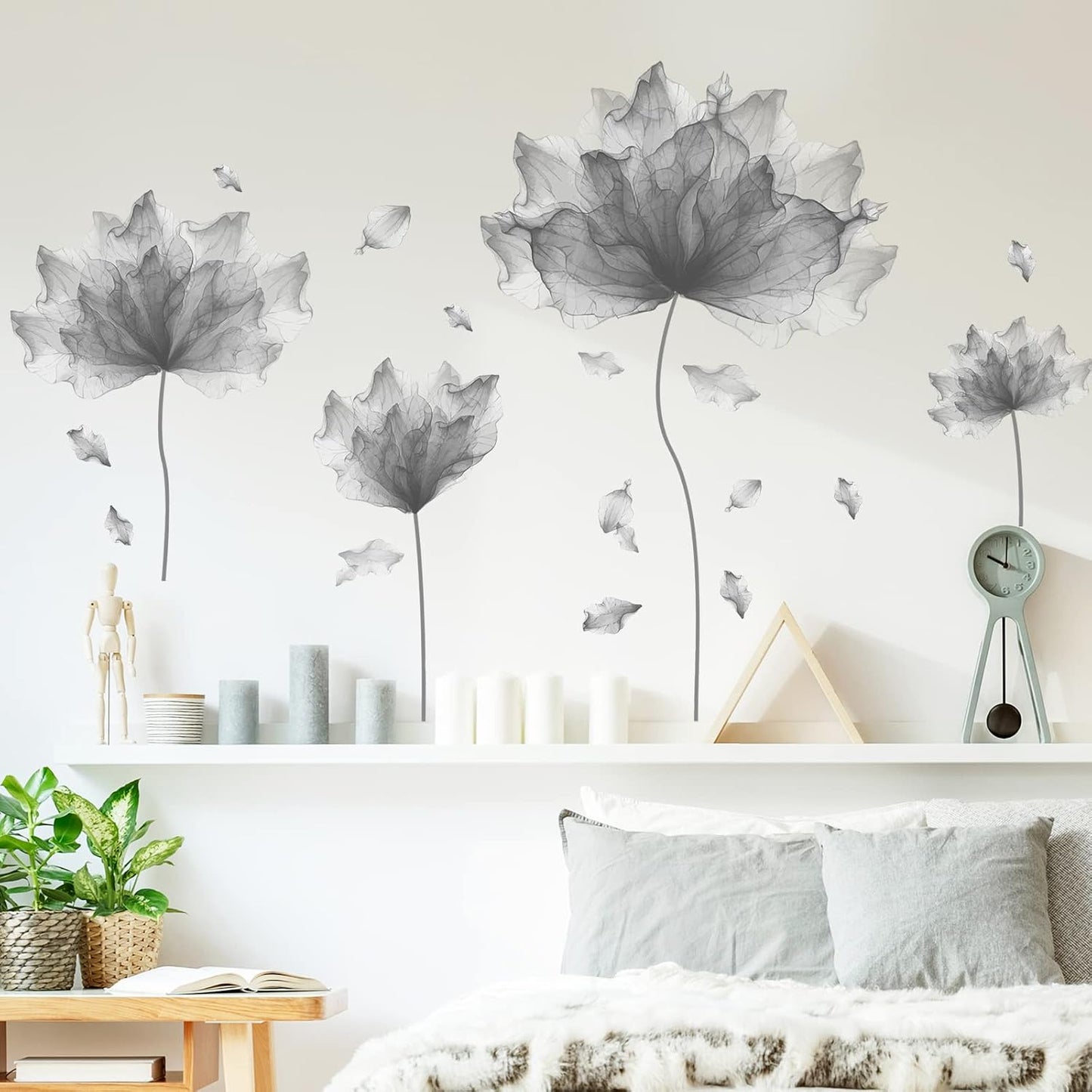 Huge Flower Petal Wall Decals Living Room Floral Wall Stickers Removable Peel / Gray / 39.3'' x 32.6