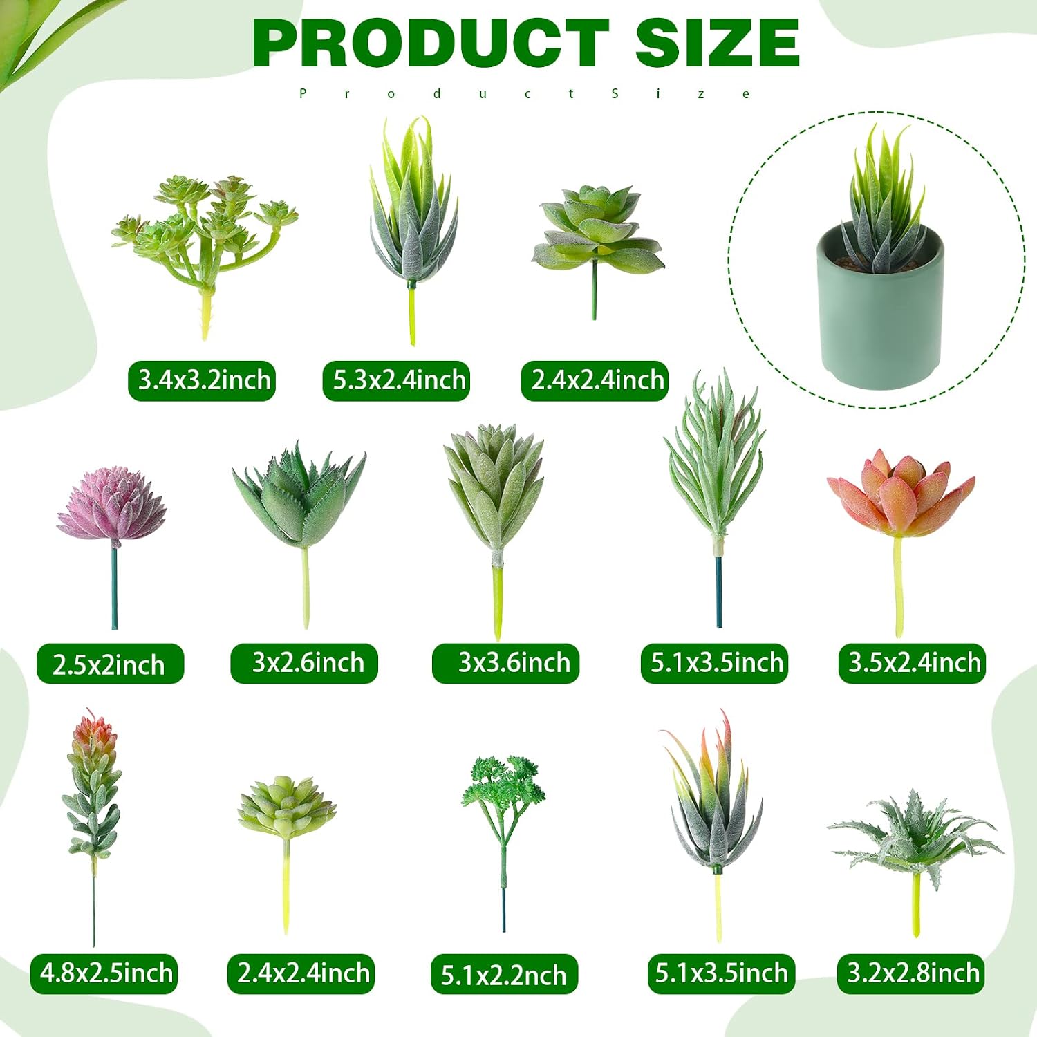 Summer Mini Artificial Succulents Small Fake / Vivid Green, Flocked Purple, Pink / Set of 38