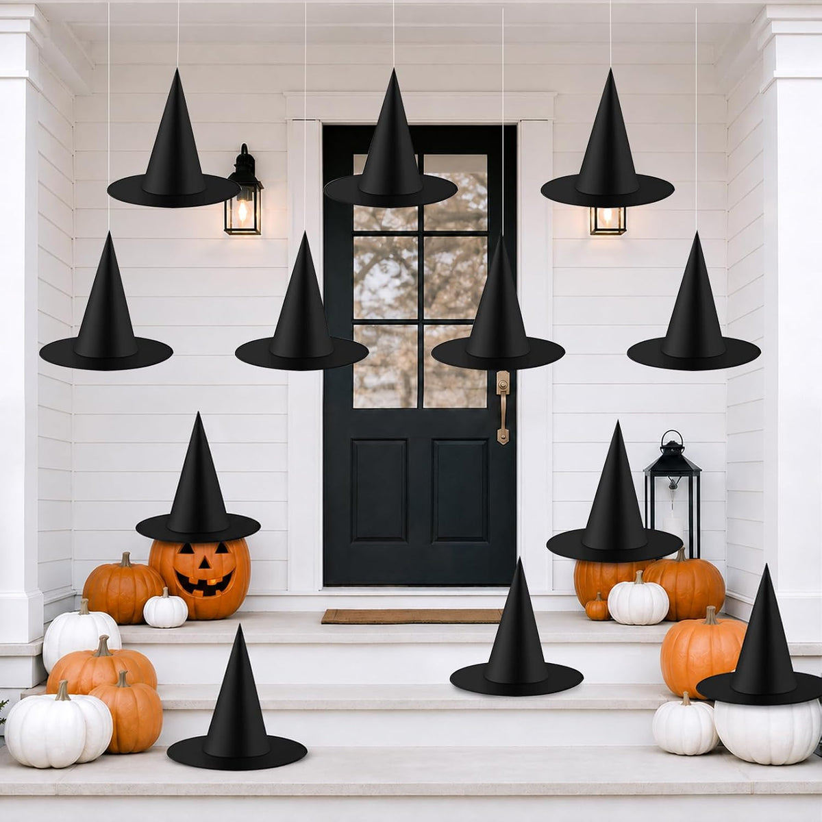 XIMISHOP 12pack Halloween Witch Hats Decortions with 3D Bats Wall Decor