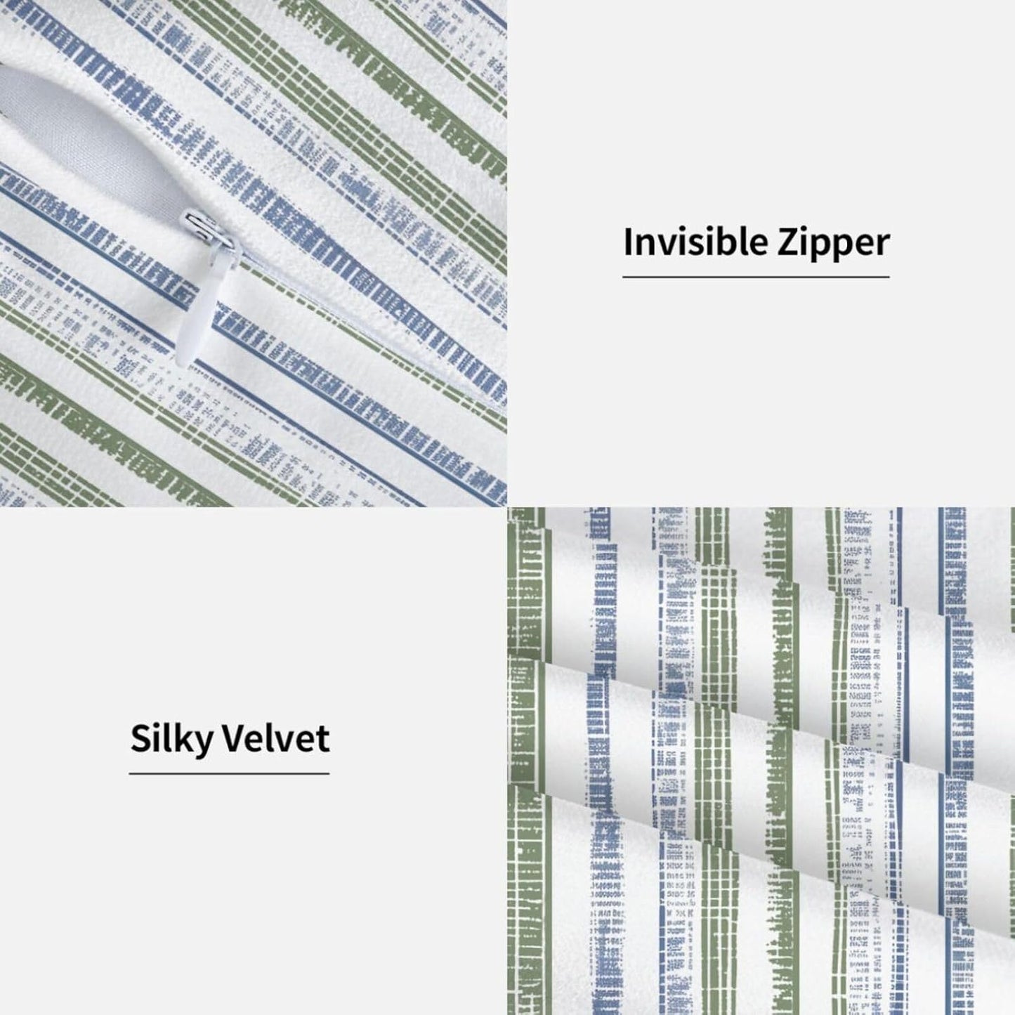 Boho Blue and Sage Green Striped Throw Pillow / 18 x 18 / Boho Blue Sage Green Striped / Set of 2