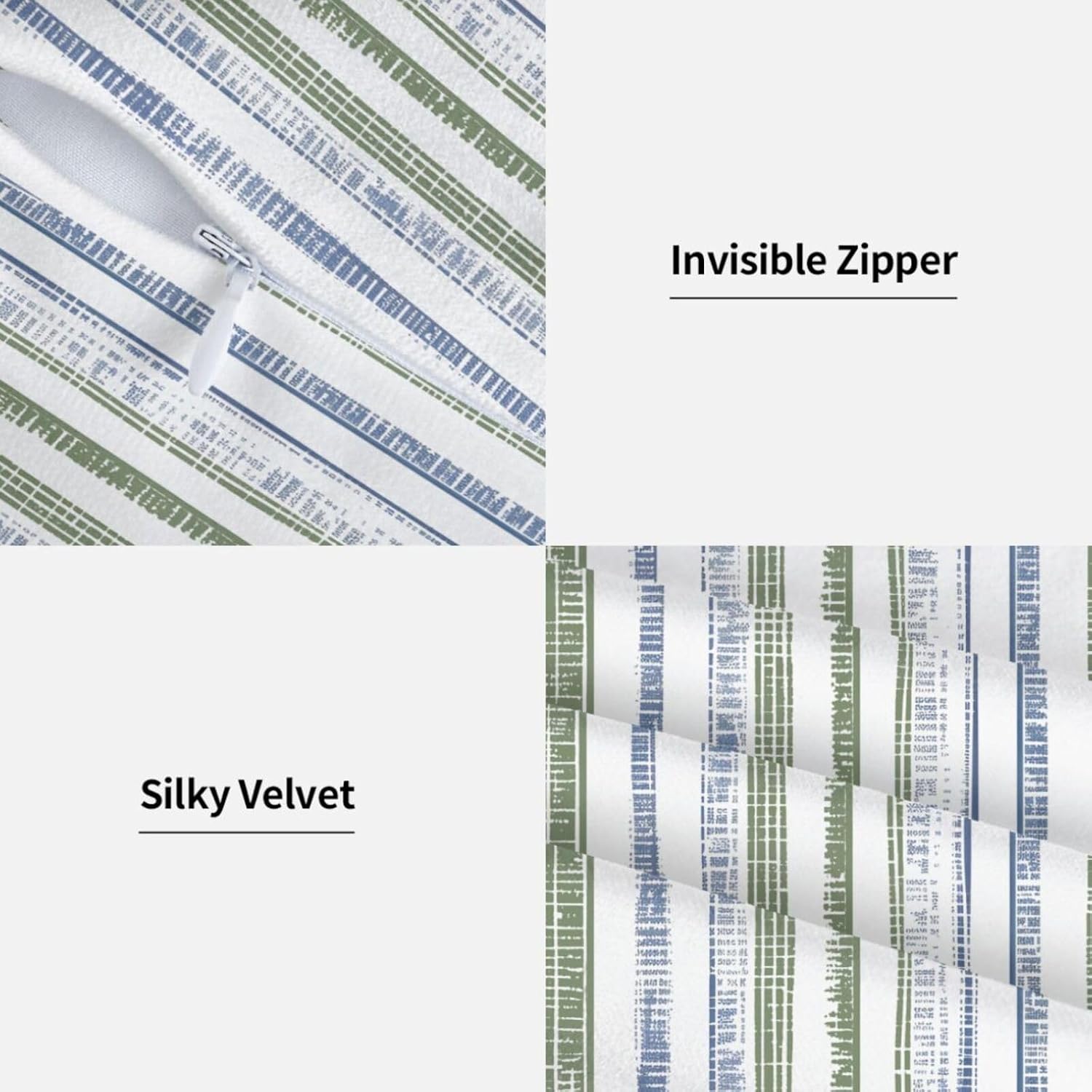 Boho Blue and Sage Green Striped Throw Pillow / 18 x 18 / Boho Blue Sage Green Striped / Set of 2