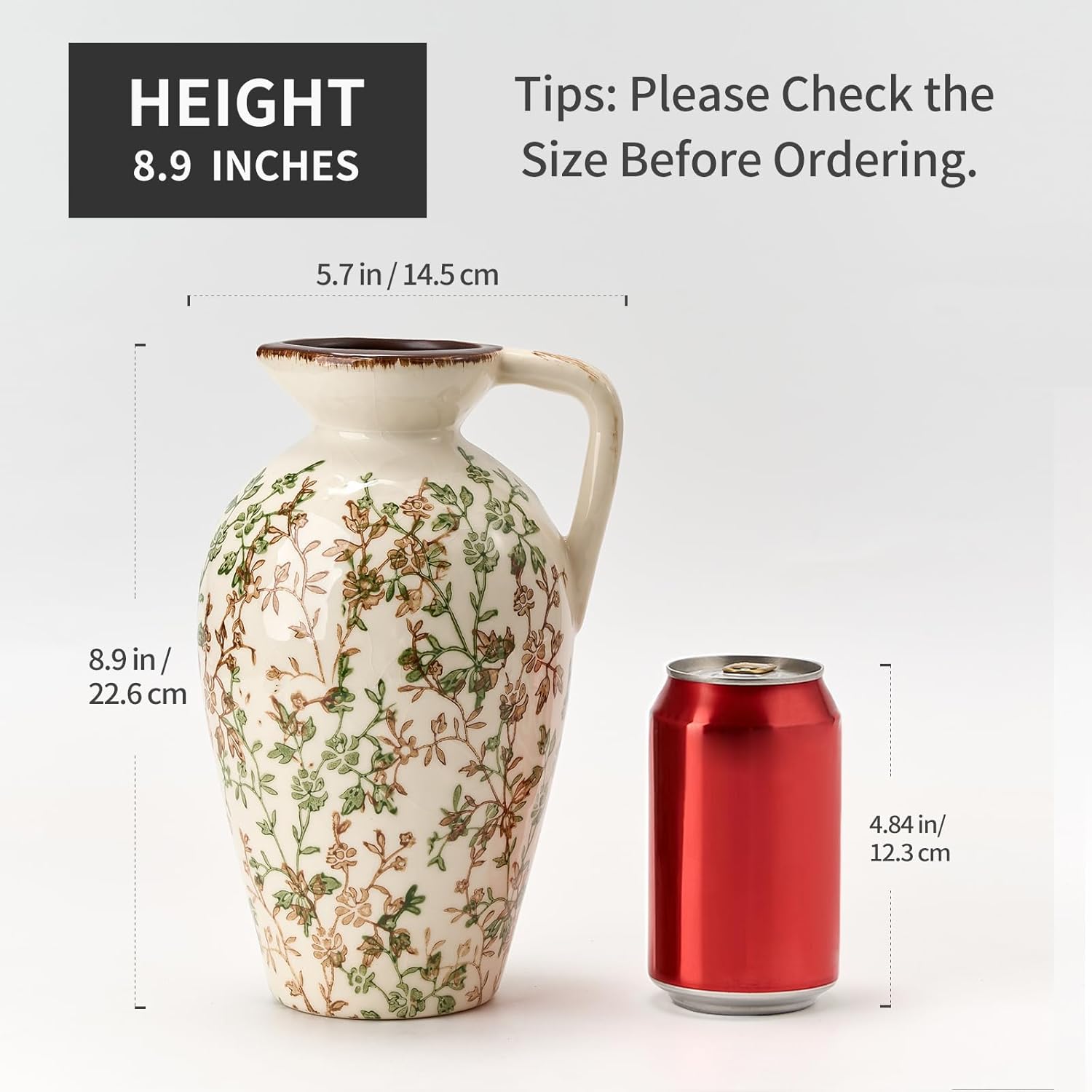 Rustic Ceramic Vase / Green and Beige- 8.9 / 8.9 Inch