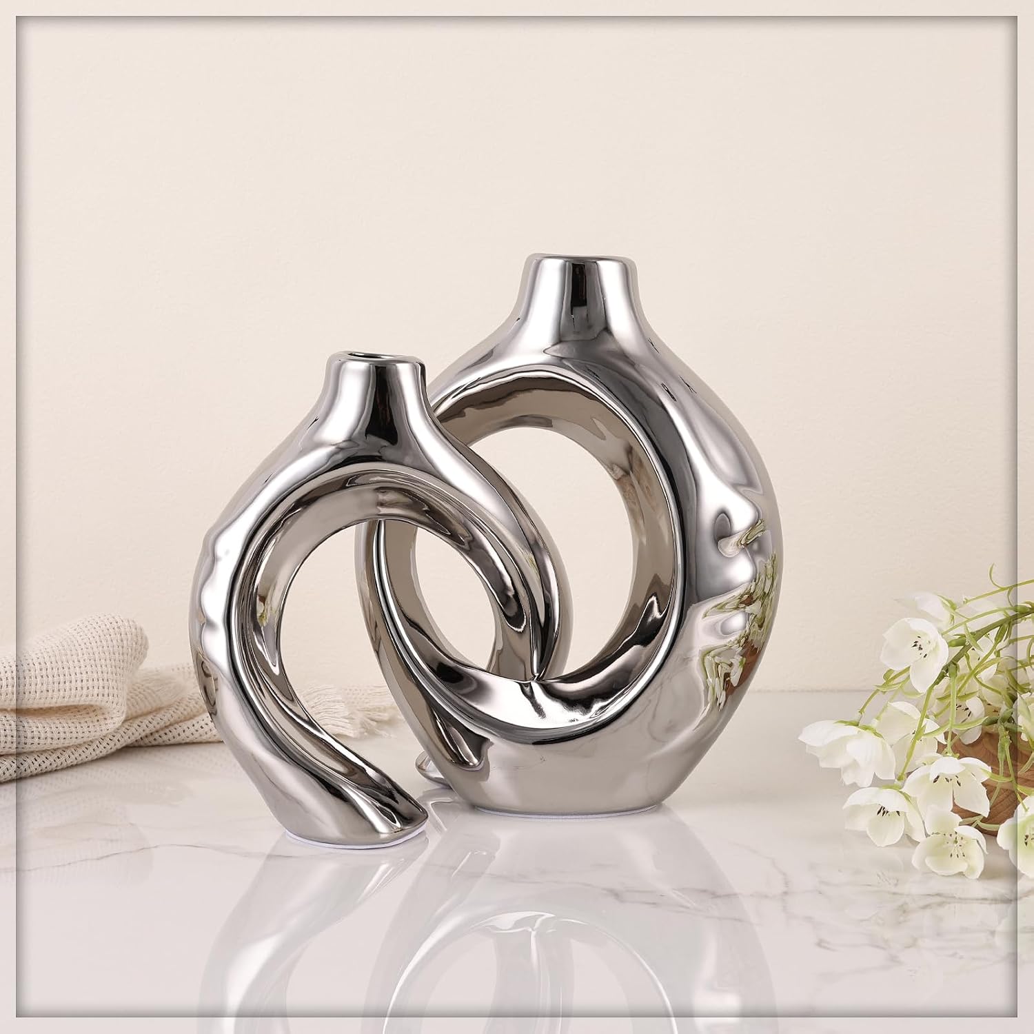Home Decor Ceramic Vase / Silver / Set of 2