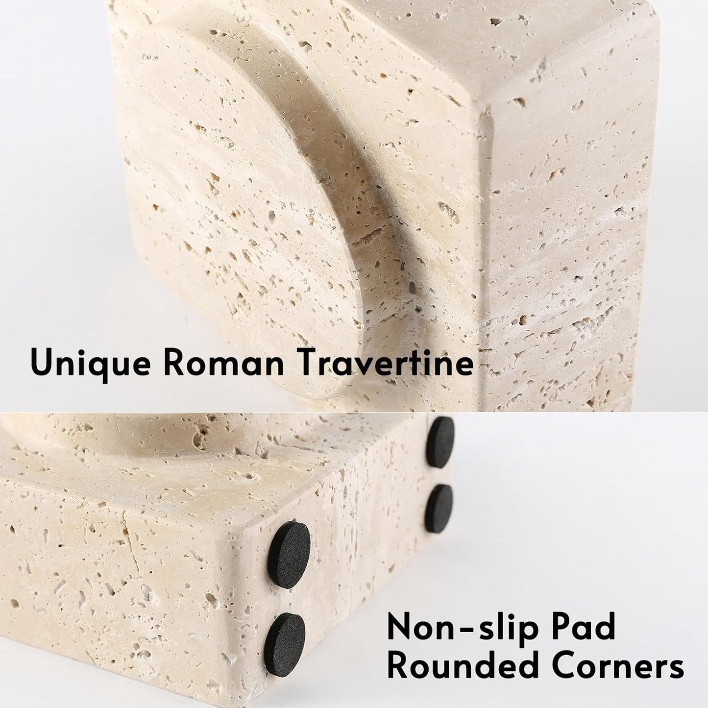 Bookends / Marble Square Book Ends / Square Beige Travertine