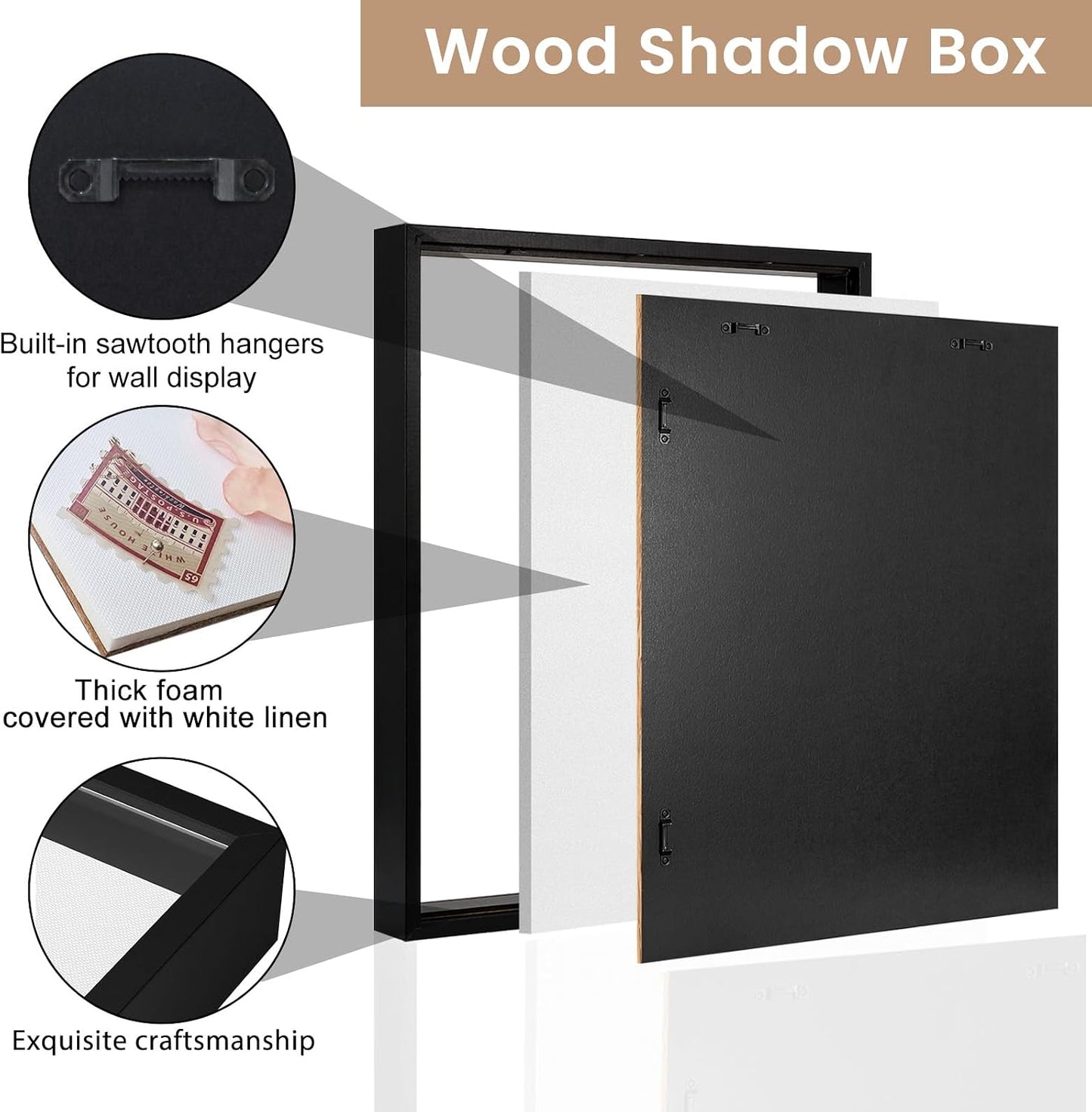 Califortree Large 16x20 Shadow Box Frame with Soft Linen Back - Memory Display Case, Shatterproof Plexiglass, 12 Push