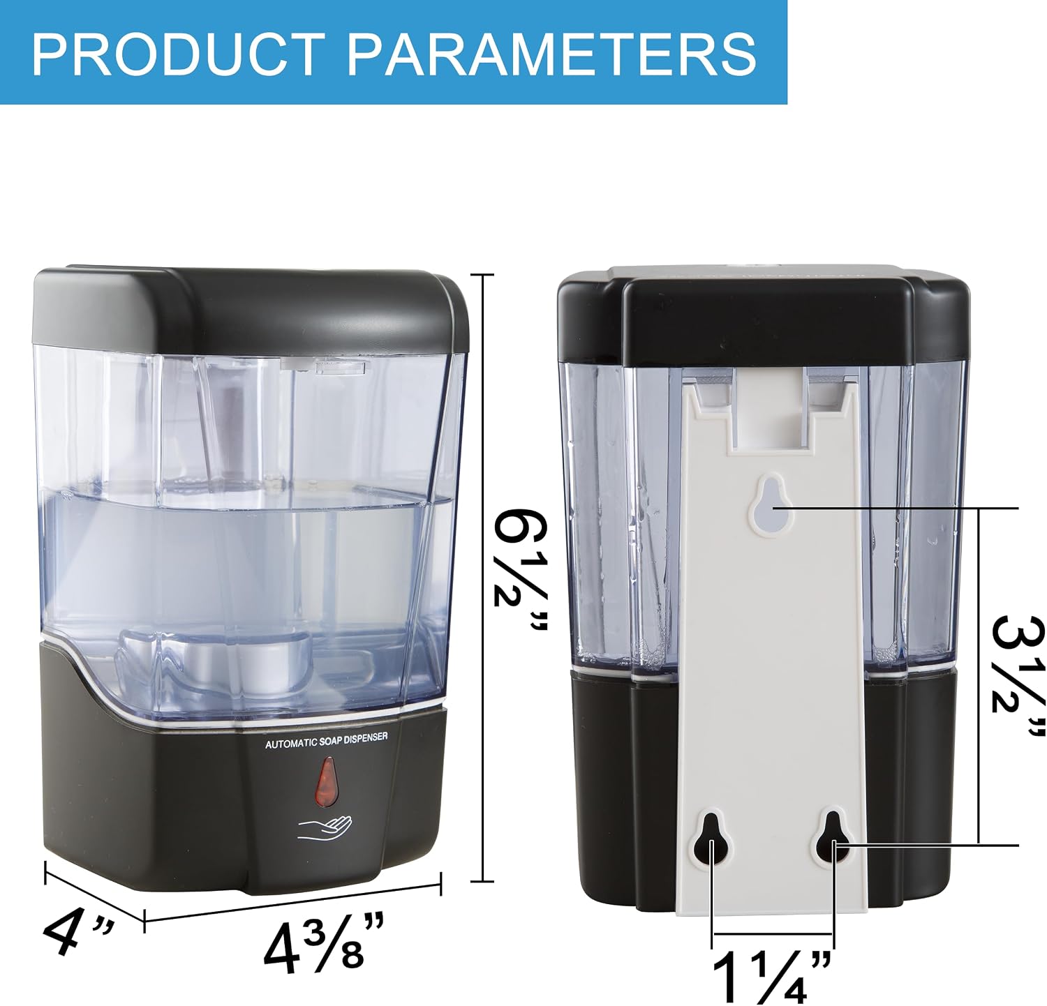 Soap Dispenser Wall Mount Commercial 2 Pack Black Automatic Hand Wash Dispensers 20OZ Suitable Liquid Sanitizer