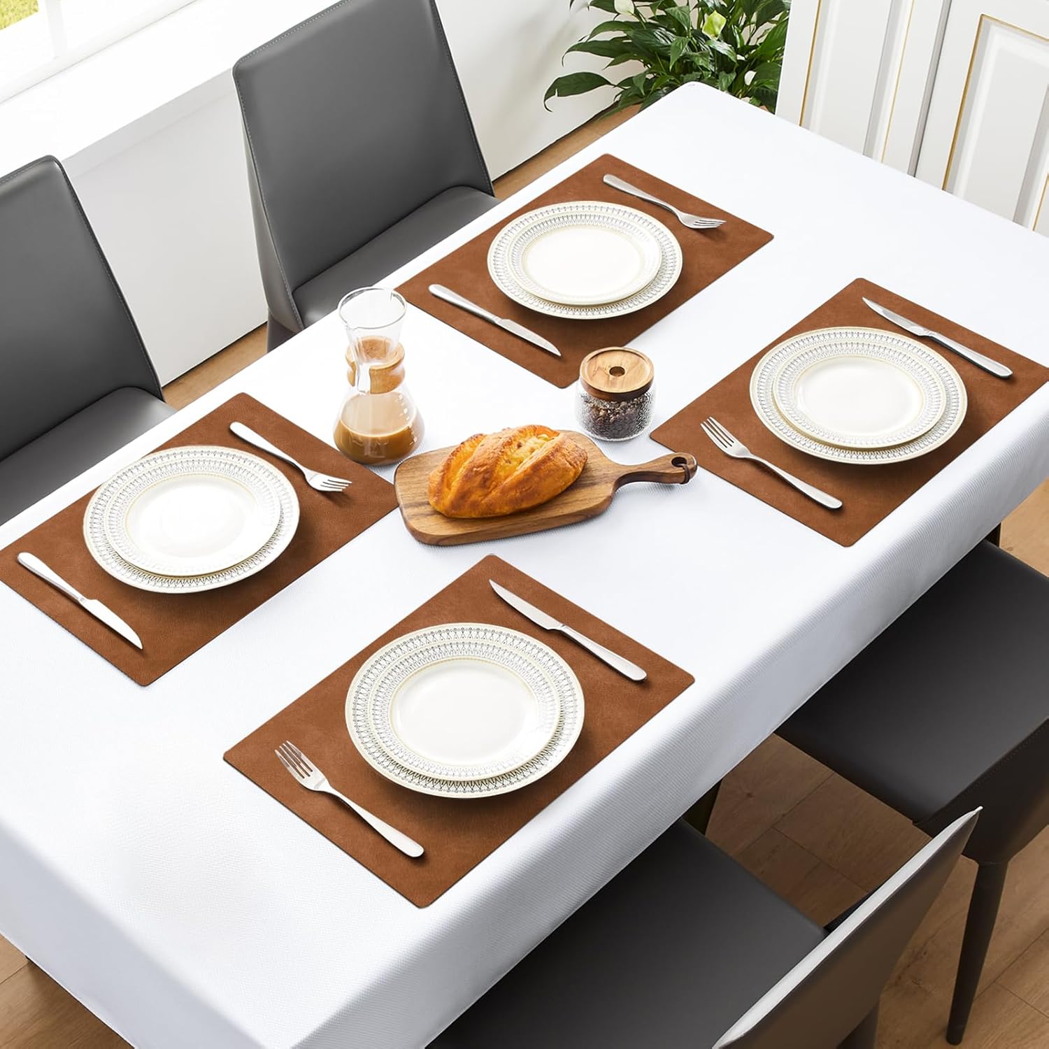 MOSAYT Vinyl Placemats Set of 12-12 X 17 Inch - Faux Leather 100% Waterproof Oil-Proof Wipeable PU Place Mats, Heat