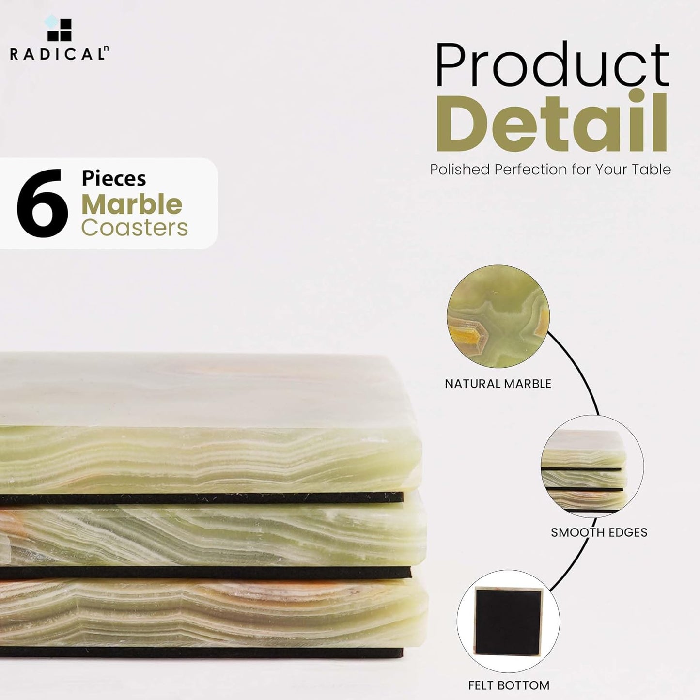 Marble Coasters Handmade 3.5" Square Coasters for Drinks / Green Onyx / Set of 6