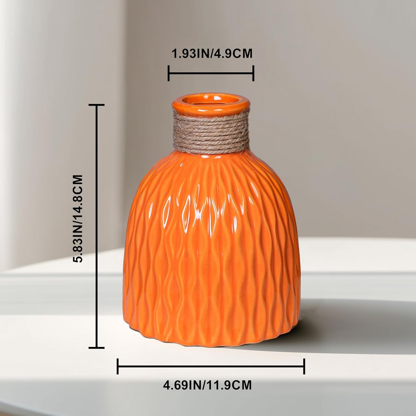 Ceramic Vase / Small Ceramic Flower Vase / Orange / 6 Inch