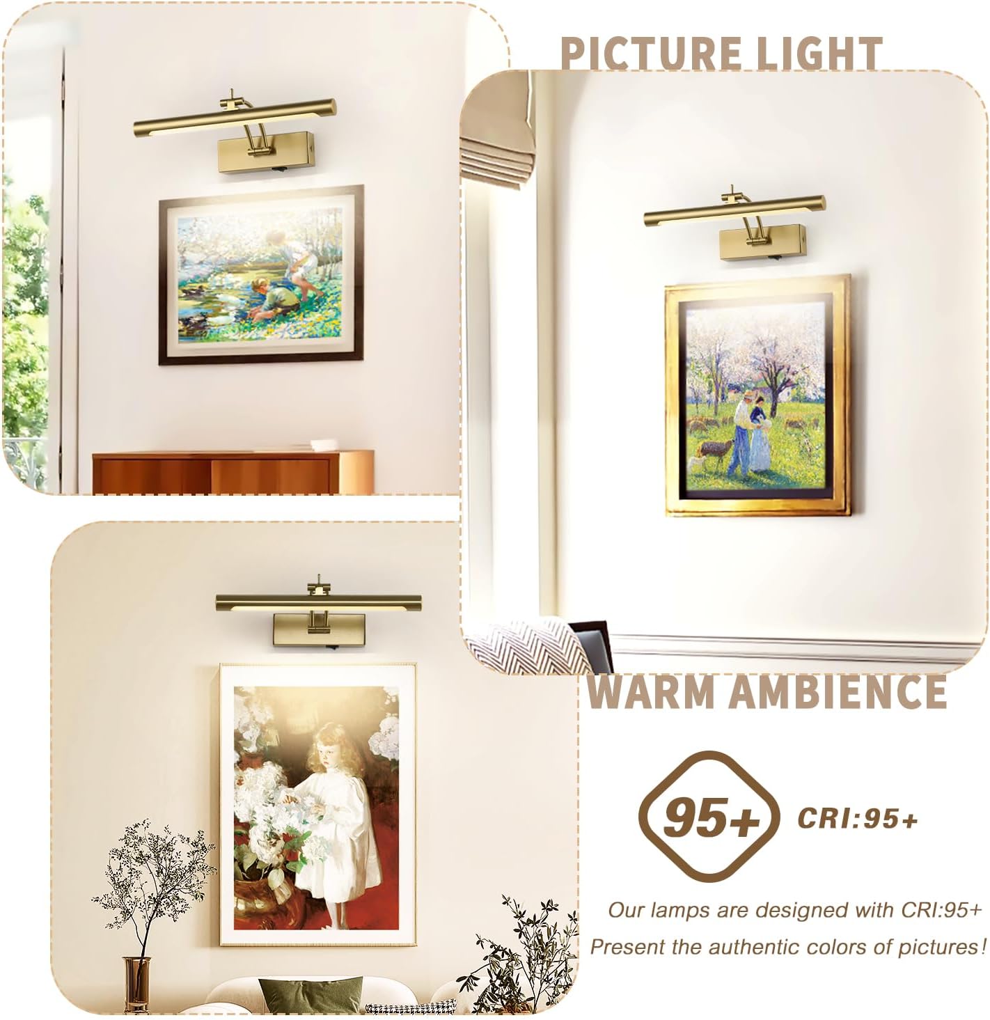 Battery Operated Picture Light with Remote,Wireless Gallery Lights Brass 12in Rechargeable Display Light with Flexible