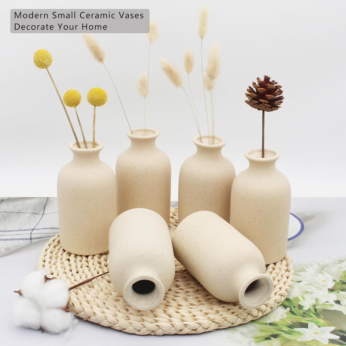 Modern Ceramic Vases for Pampas Grass Simple Shelf Vase / Small / Light Yellow-a / 5 Inch / Set of 6