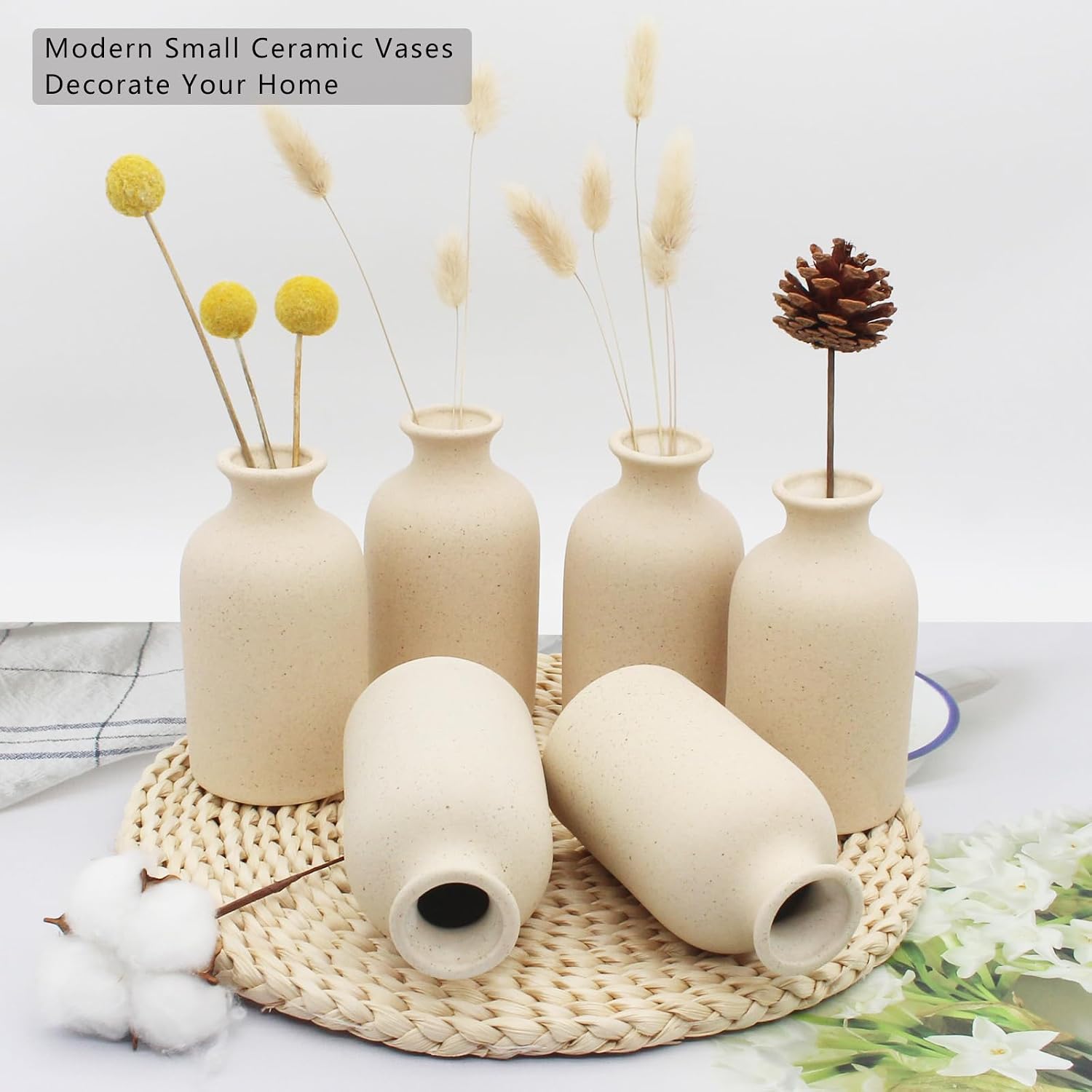 Modern Ceramic Vases for Pampas Grass Simple Shelf Vase / Small / Light Yellow-a / 5 Inch / Set of 6