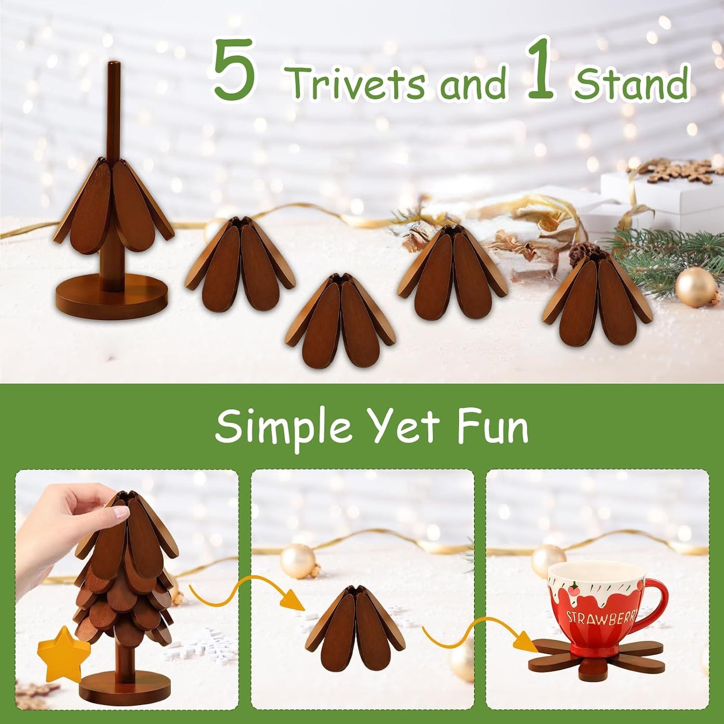 5 Foldable Heat-Resistant Trivets + 1 Stand for Hot Dishes