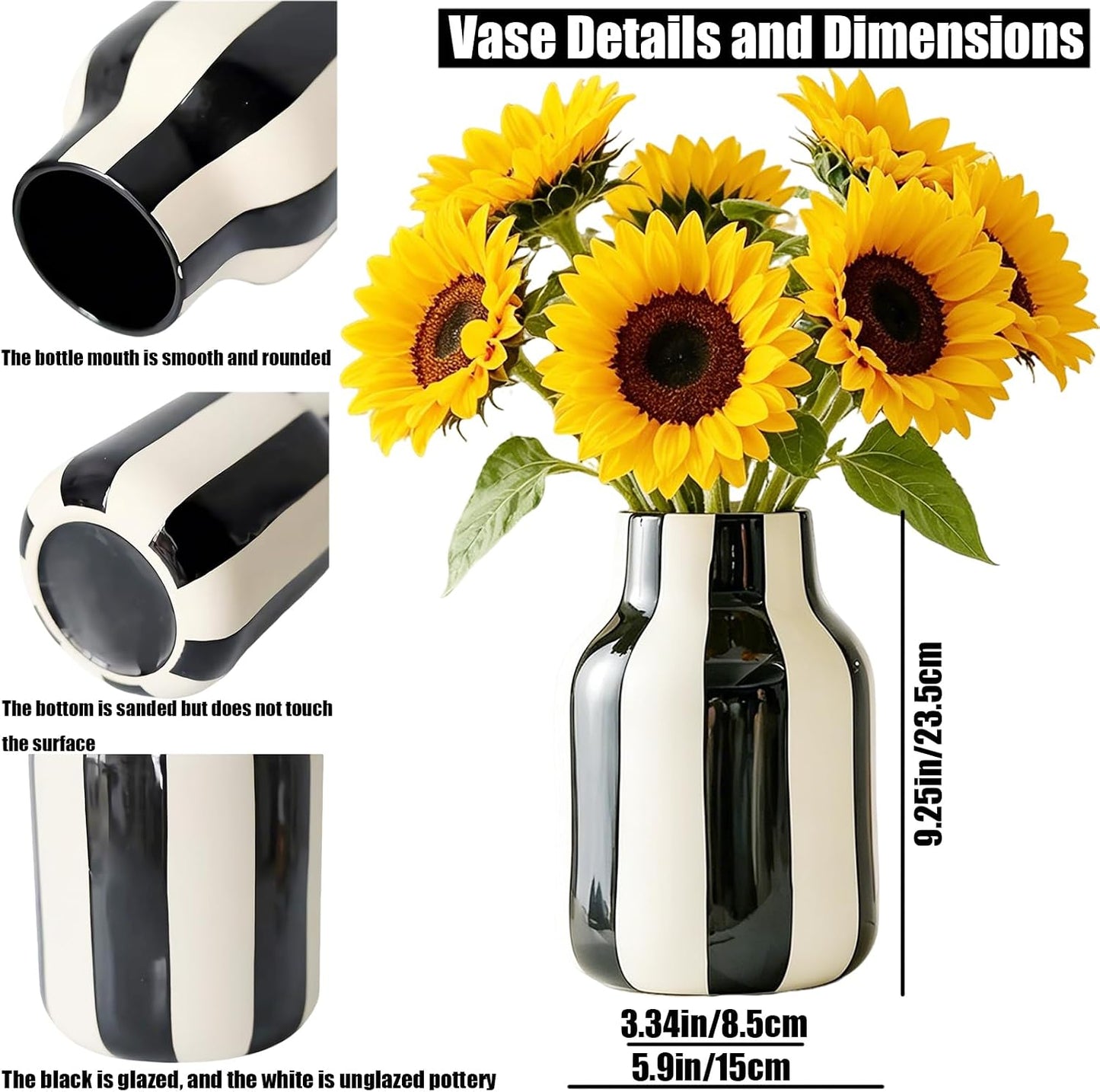 White Striped Ceramic Vase / Black