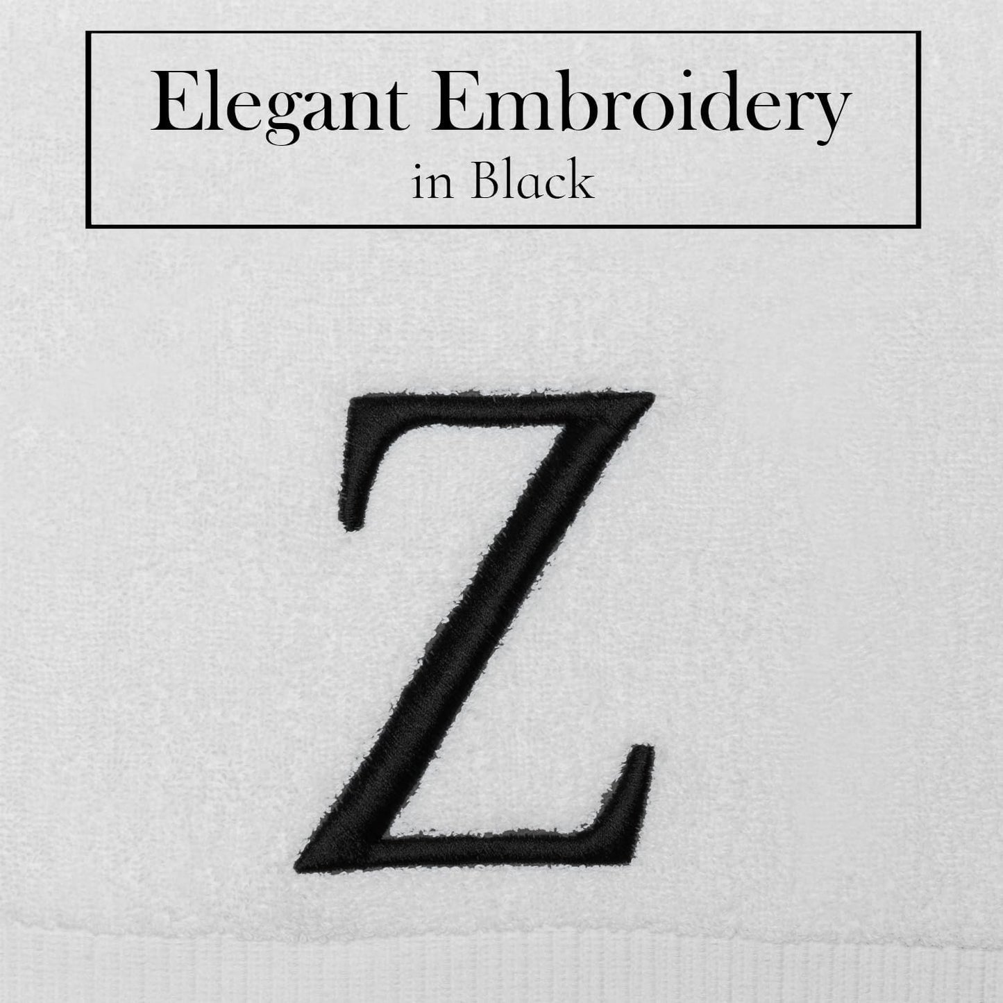 White with Black Monogrammed Hand Towels for Bathroom - Set of 2 Letter Z | Luxury Hotel Quality Initial Towels For