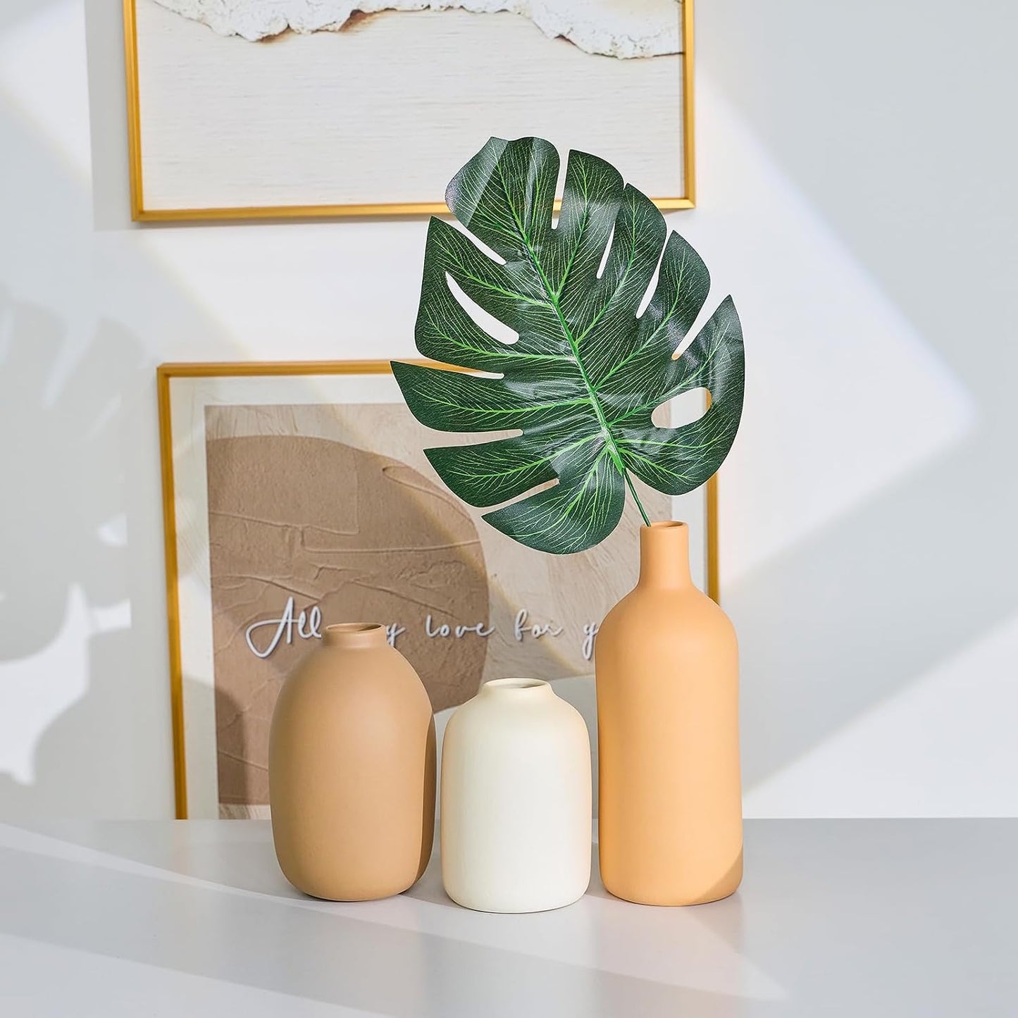 Ceramic Vase / Neutral Modern Vases for Bouquet Pampas Grass Dried Fresh Flowers / Beige / Set of 3