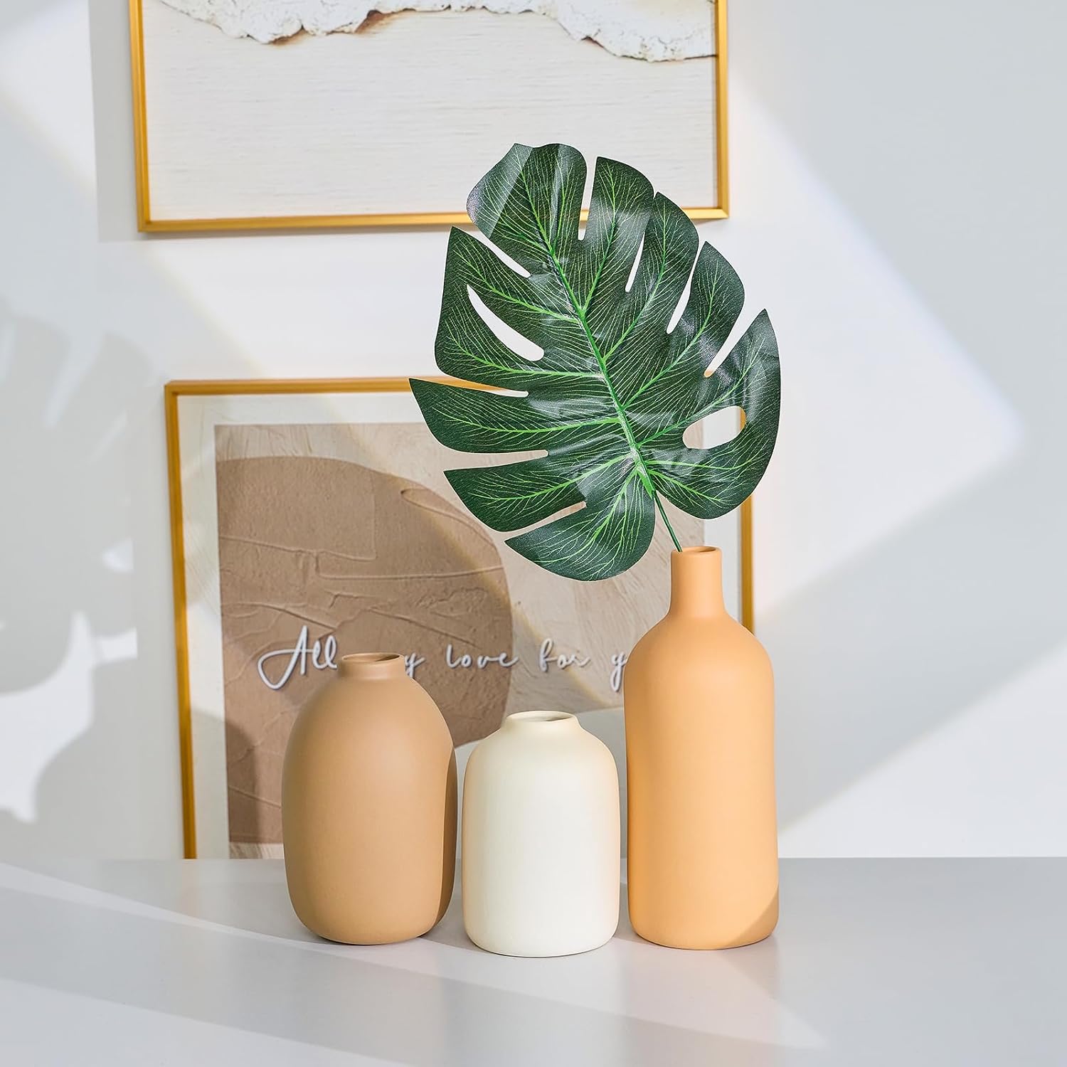 Ceramic Vase / Neutral Modern Vases for Bouquet Pampas Grass Dried Fresh Flowers / Beige / Set of 3
