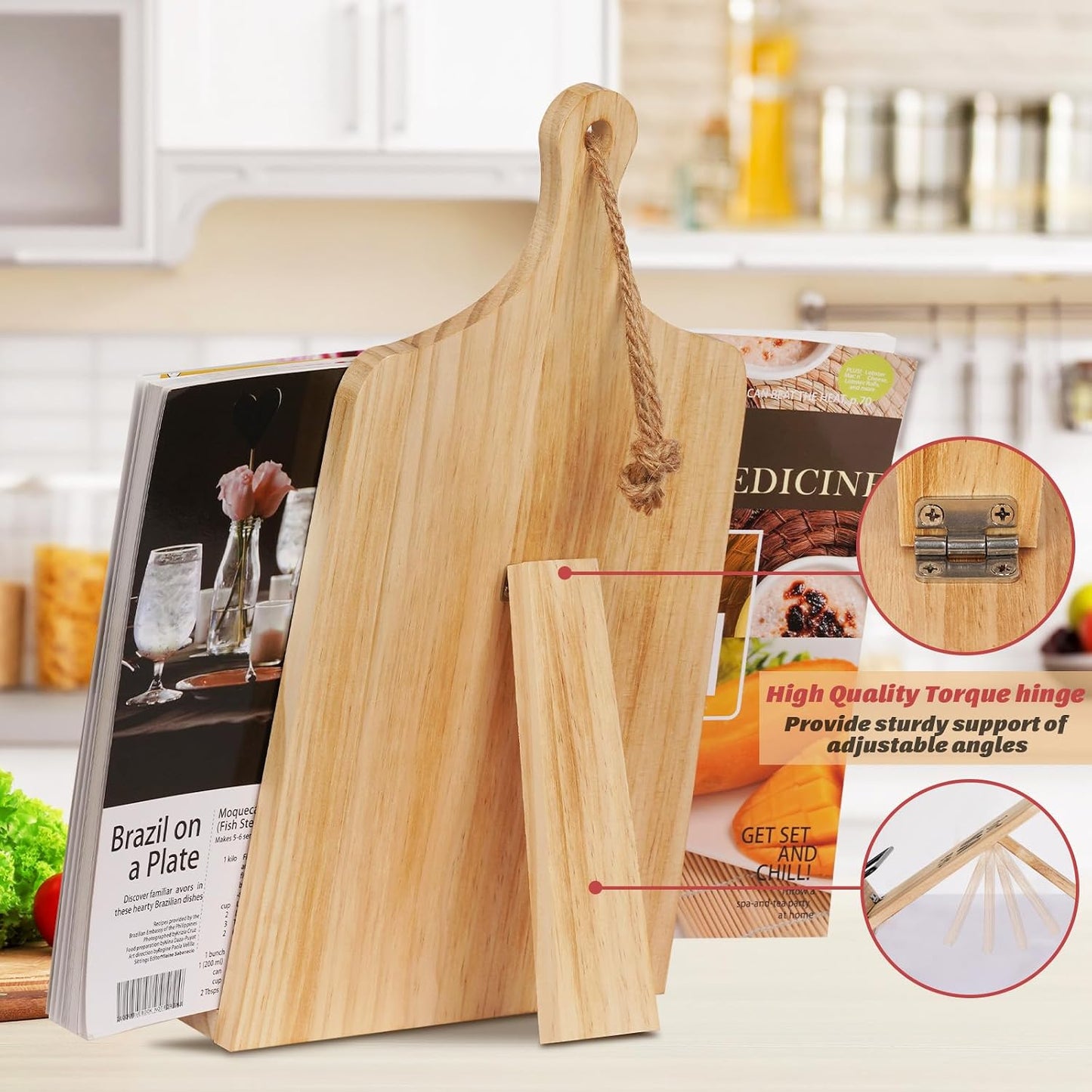 Kitchen Conversion Chart Cookbook Stand, Wood Cook Book Holder, Recipe Cookbook Holder Stand with Kitchen Counters