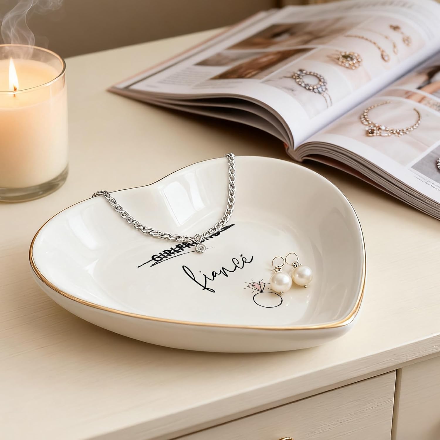 Engagement Ring Holder Ceramic Trinket Dish