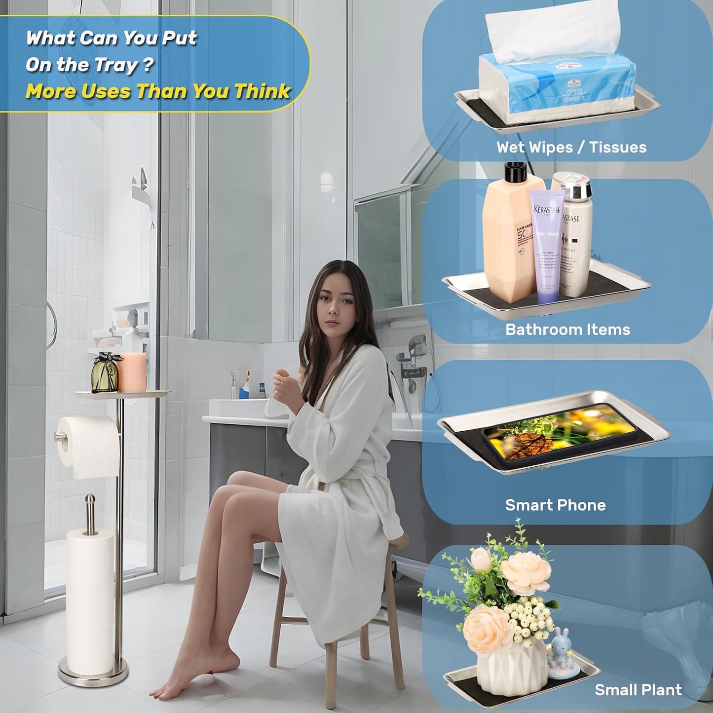 Exilon Toilet Paper Holder Stand for Bathroom Floor Freestanding Toilet Roll Dispenser Storages 4 Reserve Rolls, with