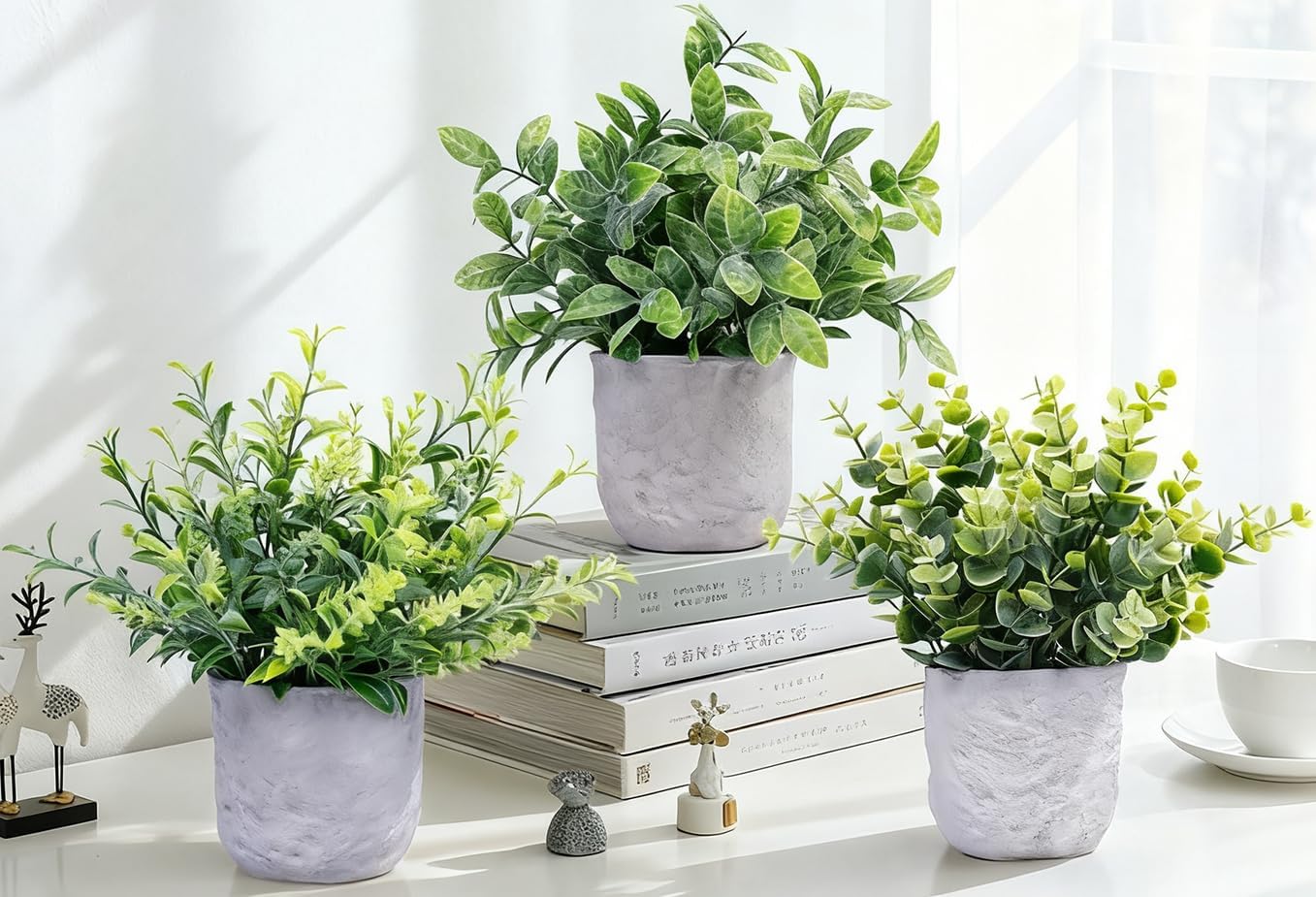 Potted Artificial Plants / A Sage Green / Set of 3